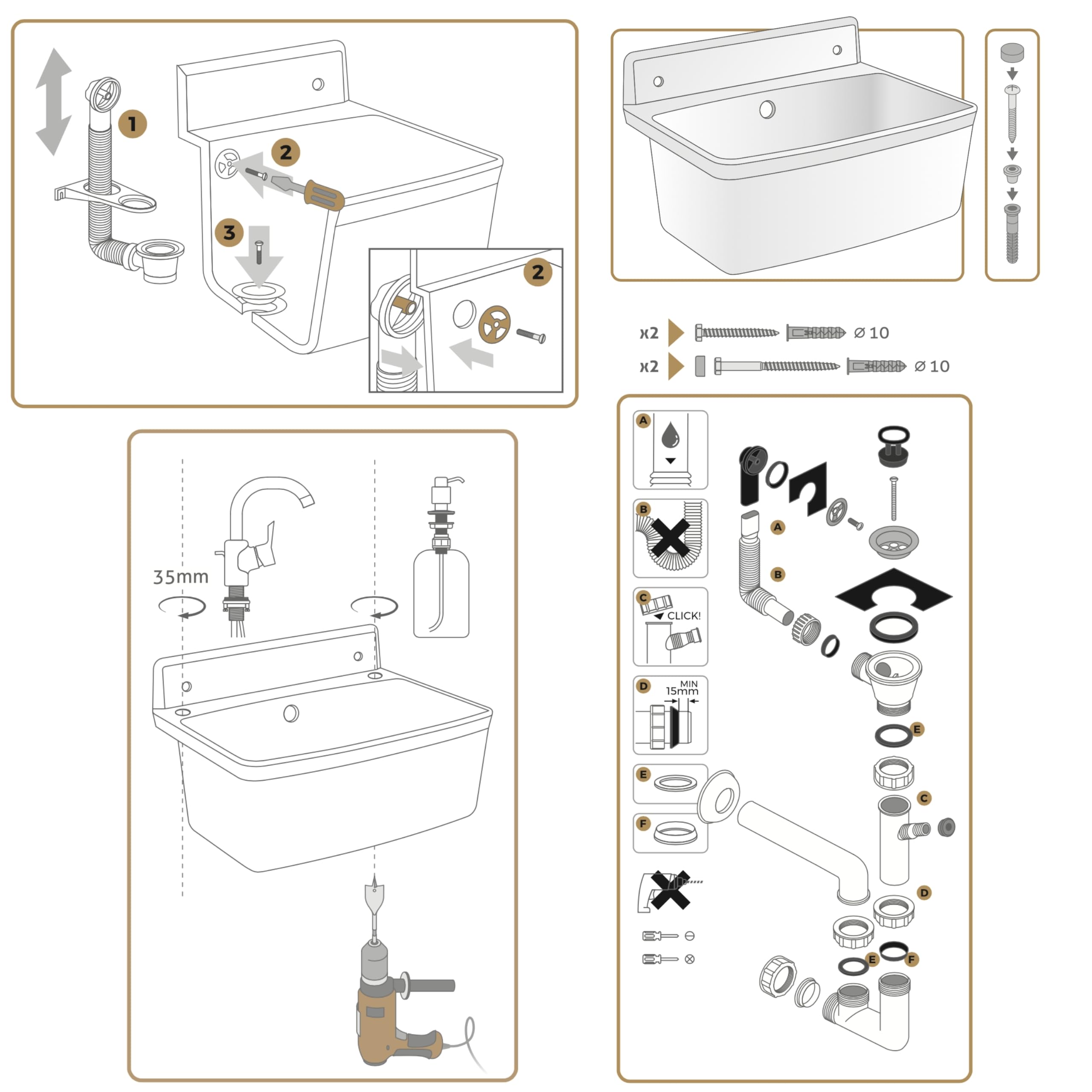 SINK Quality - Lavello profondo in plastica con sifone, per cantina, officina, garage, giardino, 55 x 42 x 33 cm, extra profondo, resistente al gelo, troppopieno e set di montaggio