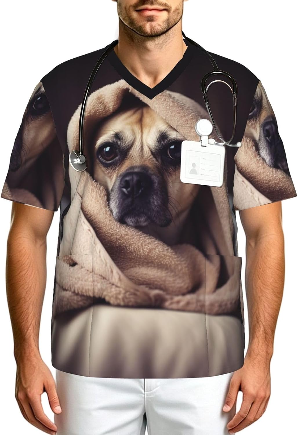 Professional Scrub Tops for Men, Classic V-Neck Workwear with 3 Pockets