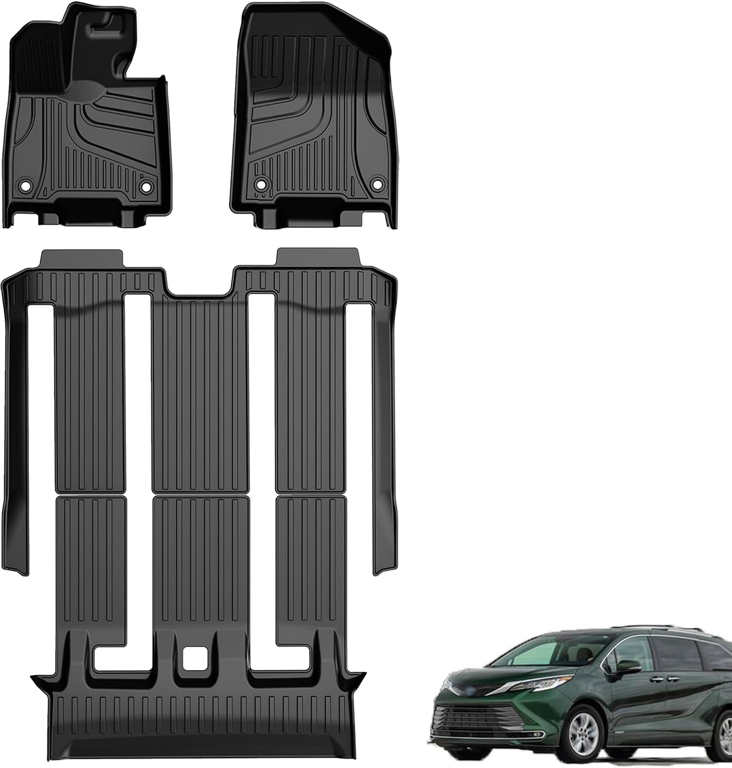 Original 2021-2024 Sienna Floor Mats 7-Seat for Toyota Sienna - Custom Fit 3 Row Floor Mats - All Weather TPE Floor Liners for Toyota Sienna Accessories 2021-2024