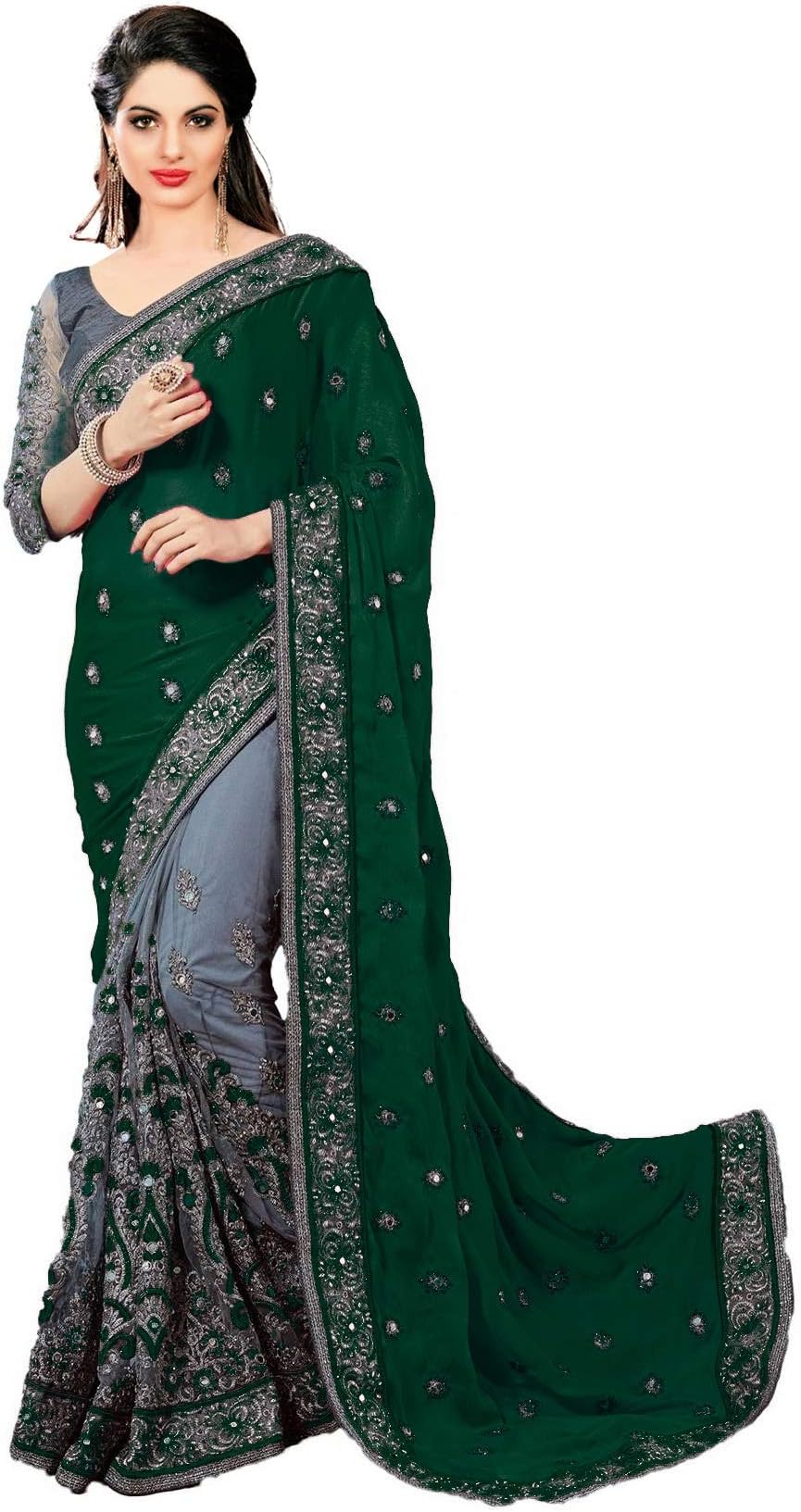PANASH TRENDSSatin Net Embroidery Work Saree