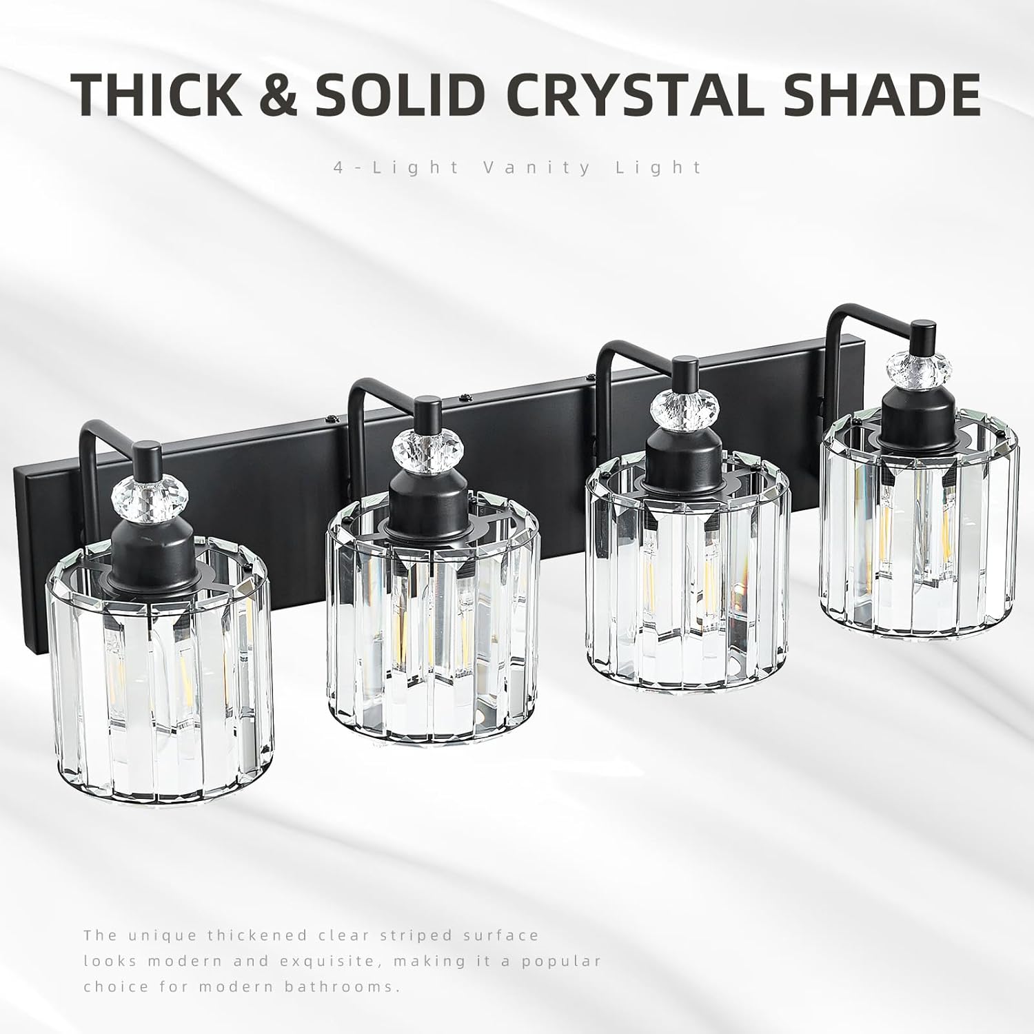 4-Light Black Bathroom Light Fixtures Over Mirror Modern Vanity Lights Crystal Wall Sconce Vintage Bathroom Lighting with Crystal Shade E26 Base for Bedroom, Living Room, Hallway