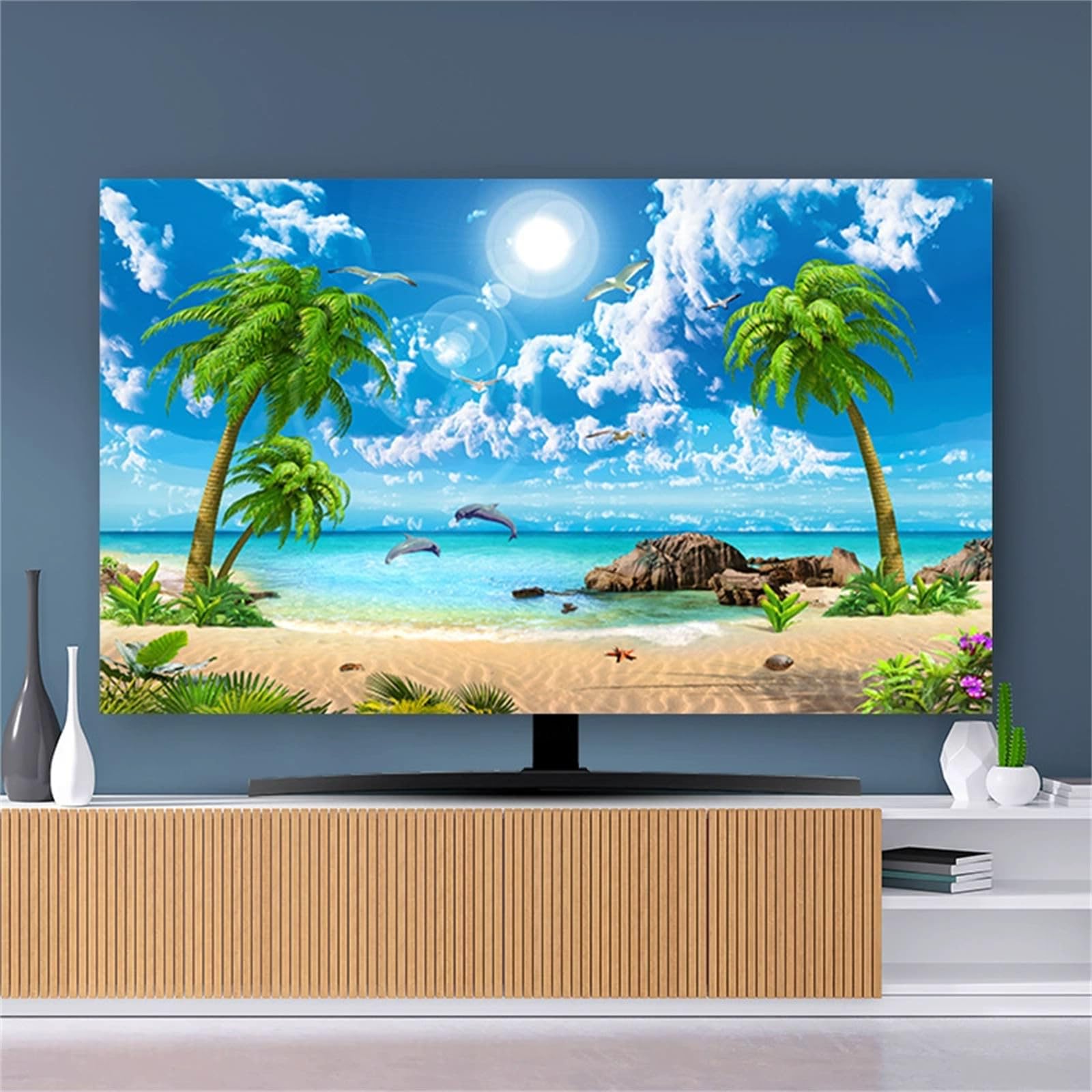 Hixingo Copertura Antipolvere per TV Motivo Delfino 3D Copri Televisore Elastica Universale 49-52inch