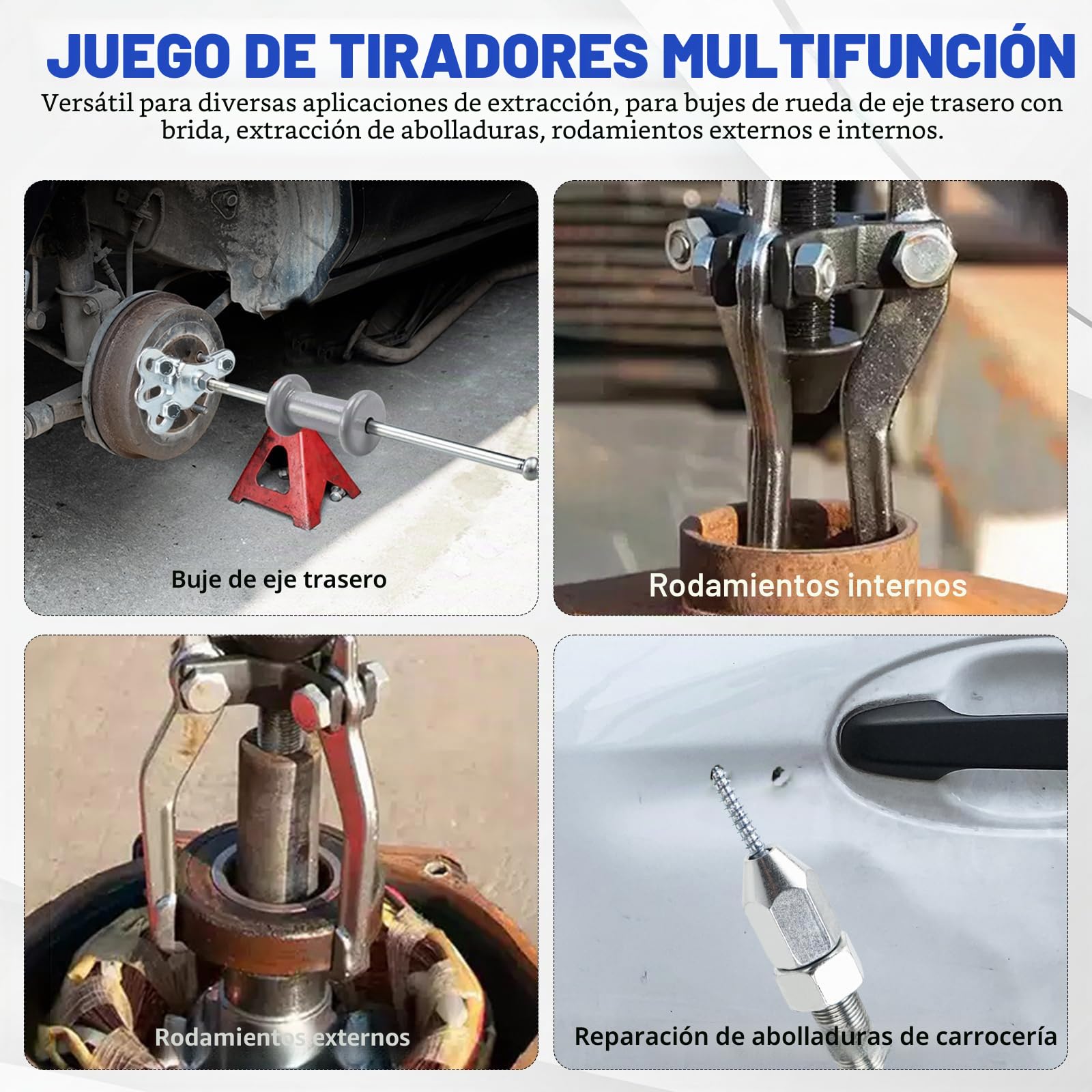FreeTec 8 en 1 Extractor de Martillo Inercia, Extractor Bujes y Rodamientos con Martillo Deslizante, Extractores Buje Trasero, 3 Garras Extractores Rodamientos Internos, Extracción Abolladuras Coche