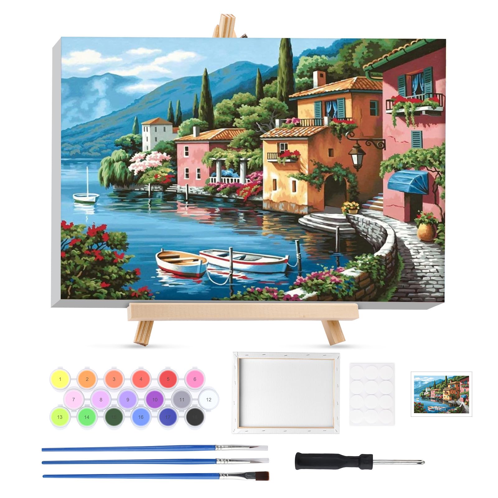 Lxmsja Paisaje Pintar por Numeros Adultos con Marco, con Caballete de Madera, DIY Cuadros para Pintar por Números Paisaje Lienzos, Pintura Acrilica Manualidades Decoracion Hogar Pared 20x30cm
