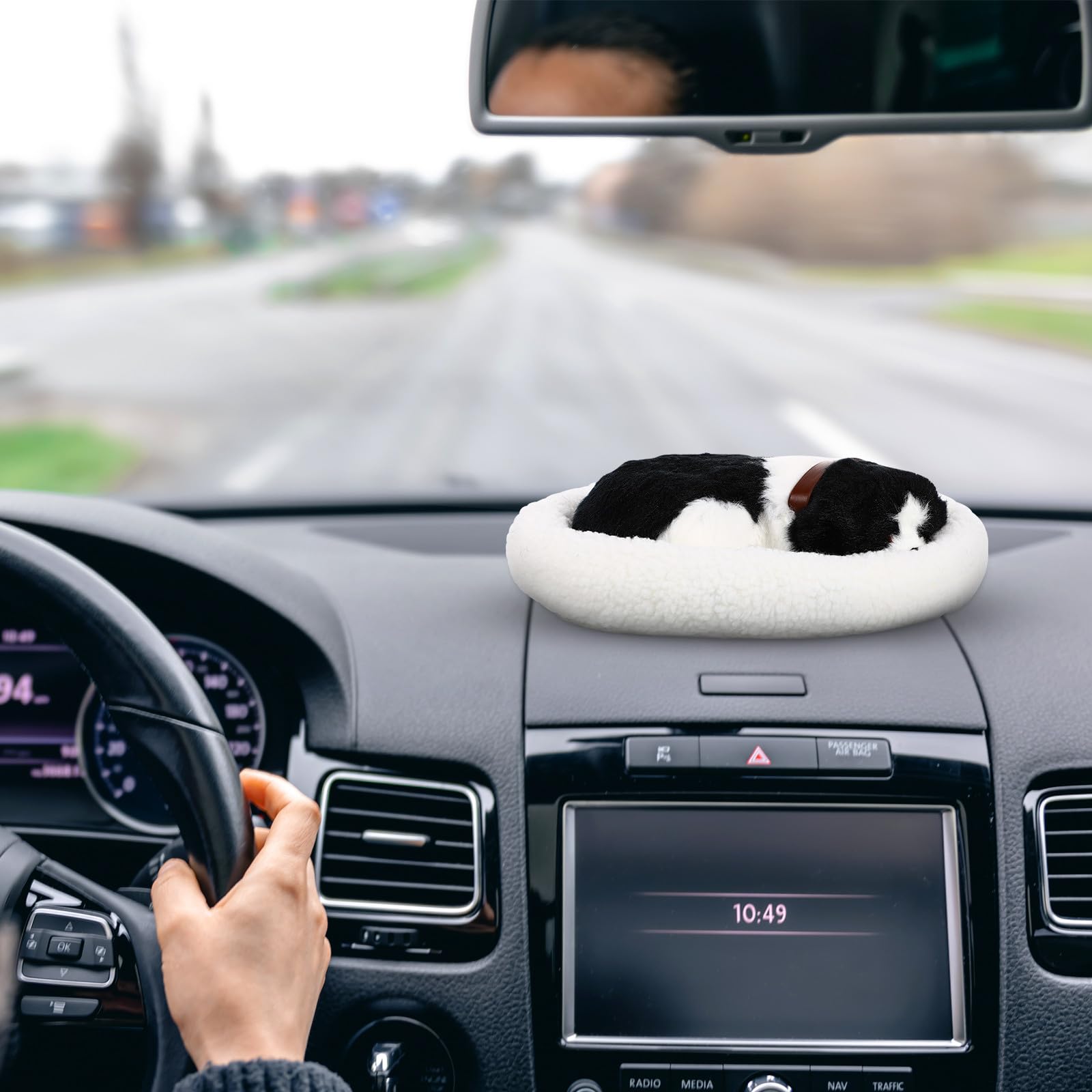 Kichvoe Cane di Peluche Realistico Addormentato Nero, Decorazione | Finitura in Lana Artificiale e Polietilene, Stile Vivace e Adorabile, per Natale e Halloween
