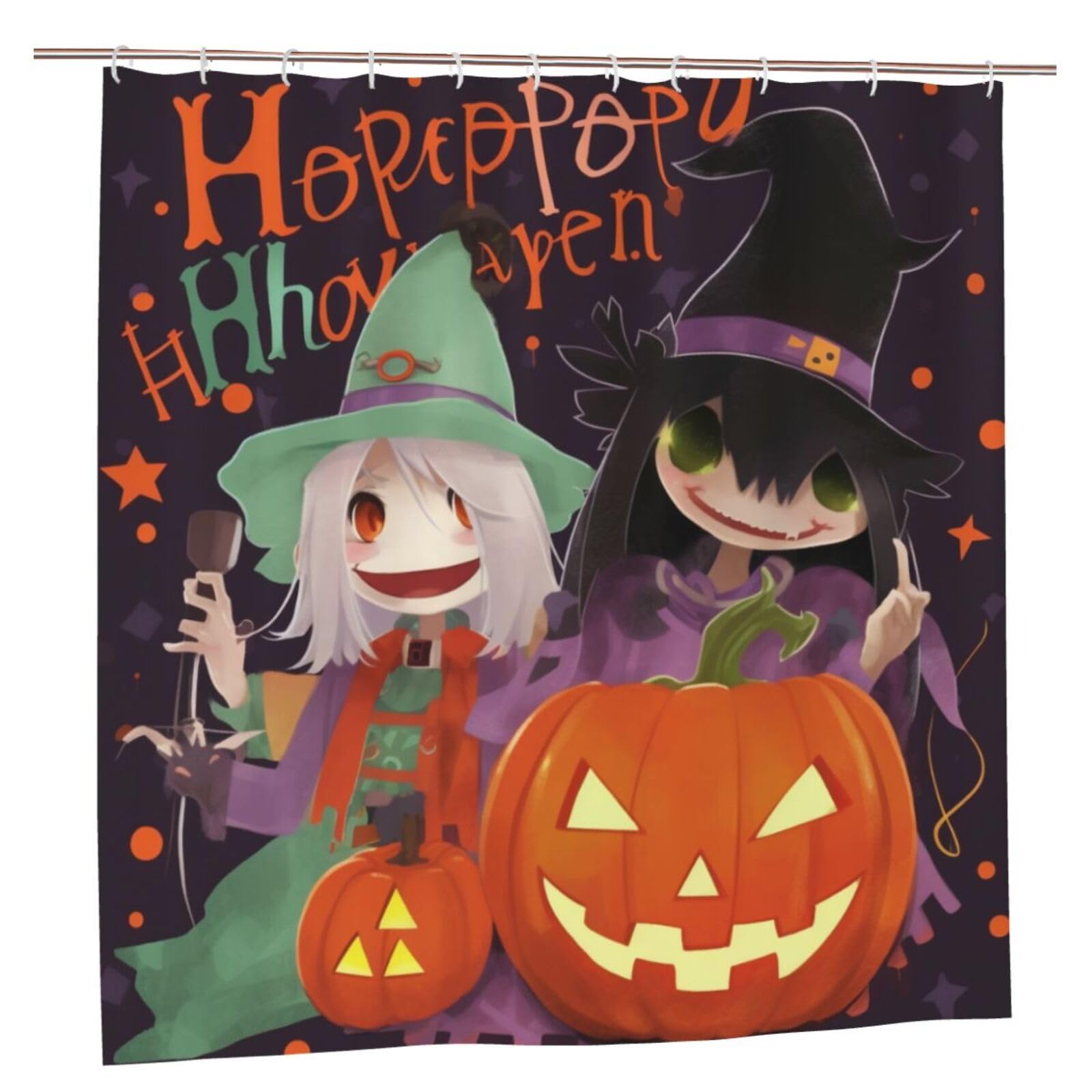 BWWHCCTI Happy Halloween Printed Shower Curtain With 12 Plastic Hooks Opaque Quick Drying Waterproof Shower Curtains Sets For Bathroom 183x183 CM
