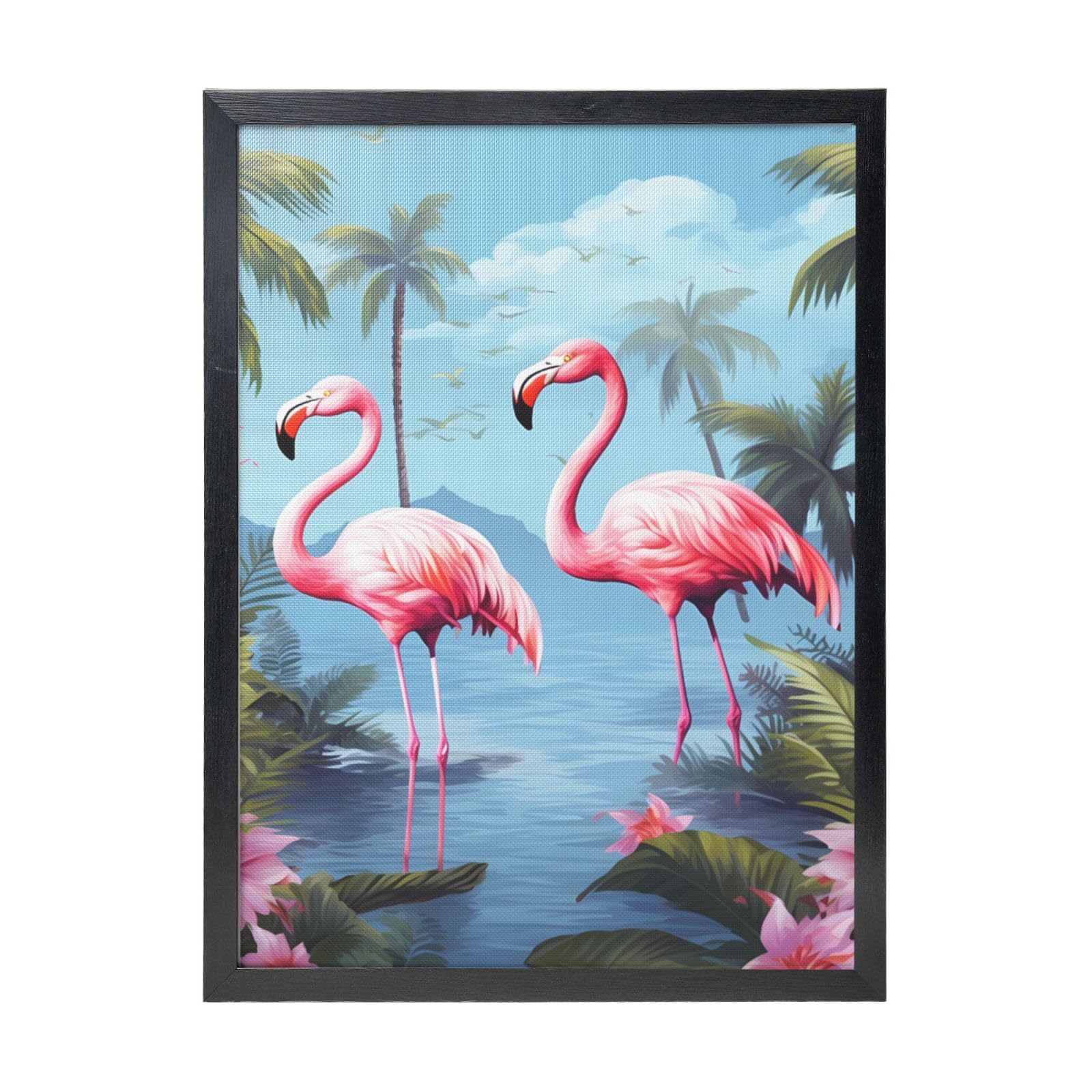 Framed Wall Art - Decorative Canvas Painting Tropical flamingos Pictures Poster Aesthetic Modern Prints Artwork for Bedroom Office Wall Decor Ready To Hang 12x16 in