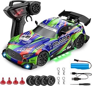 Drift RC Car for Electric Toy Car Hobby Racing Car Toys with Controller,1:24 4WD High Speed RC Drift Cars with LED Lights,Drifting Tires&Two Batteries,Christ.mas Gift for Adults & Kids