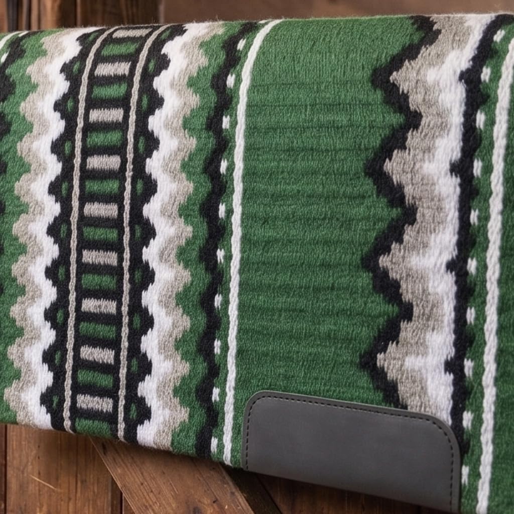 Western Show Saddle Pad/Blanket for Horses - Handmade Wool Saddle Blanket with New Zealand Design, Thick, Durable & Comfortable for Horse Riding (36” L x 40” W x 1) M12