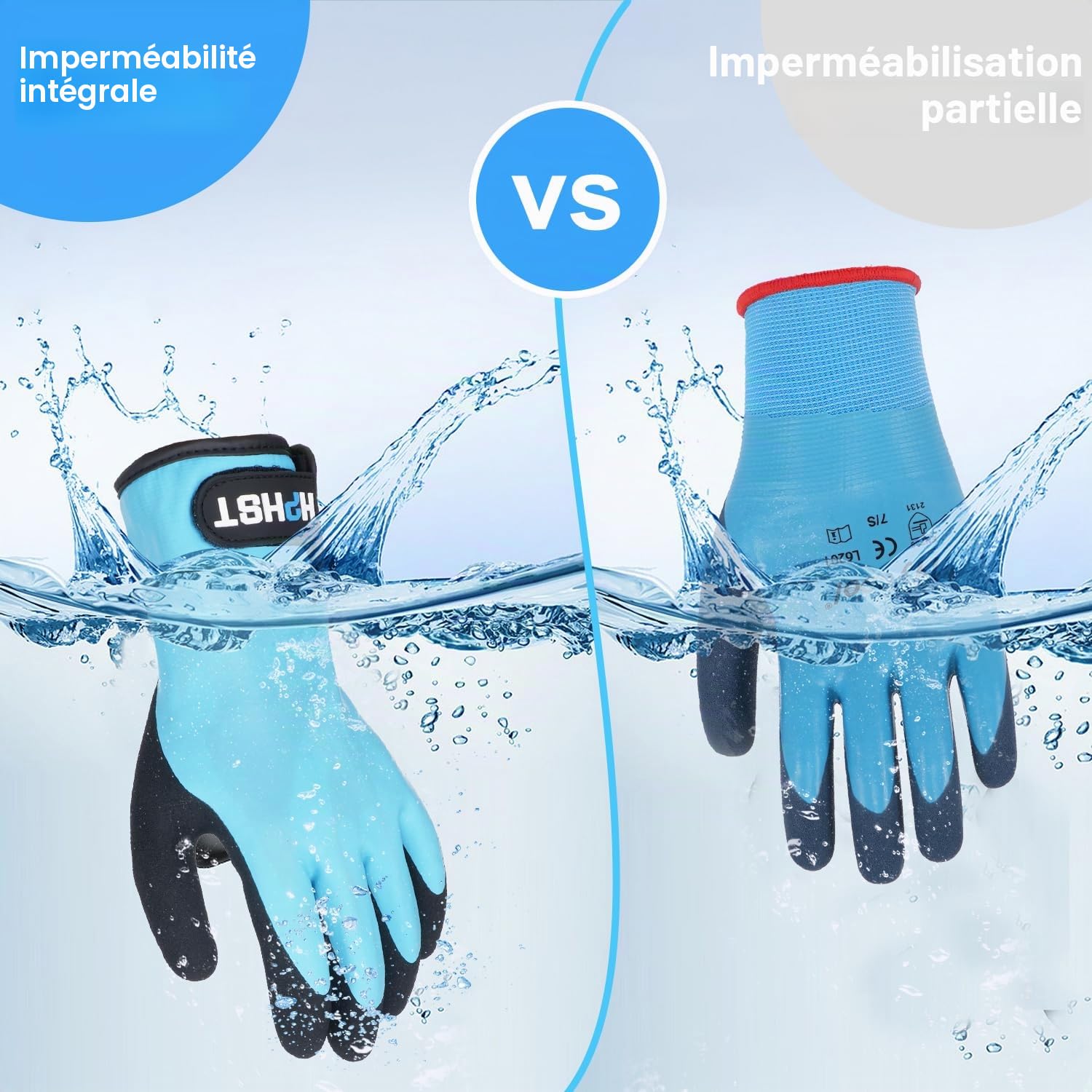 Lot de 3 paires de gants de travail, thermiques et chauds, imperméables et antidérapants, isolés avec double couche de nylon, pour l'hiver, (bleu, taille XL)