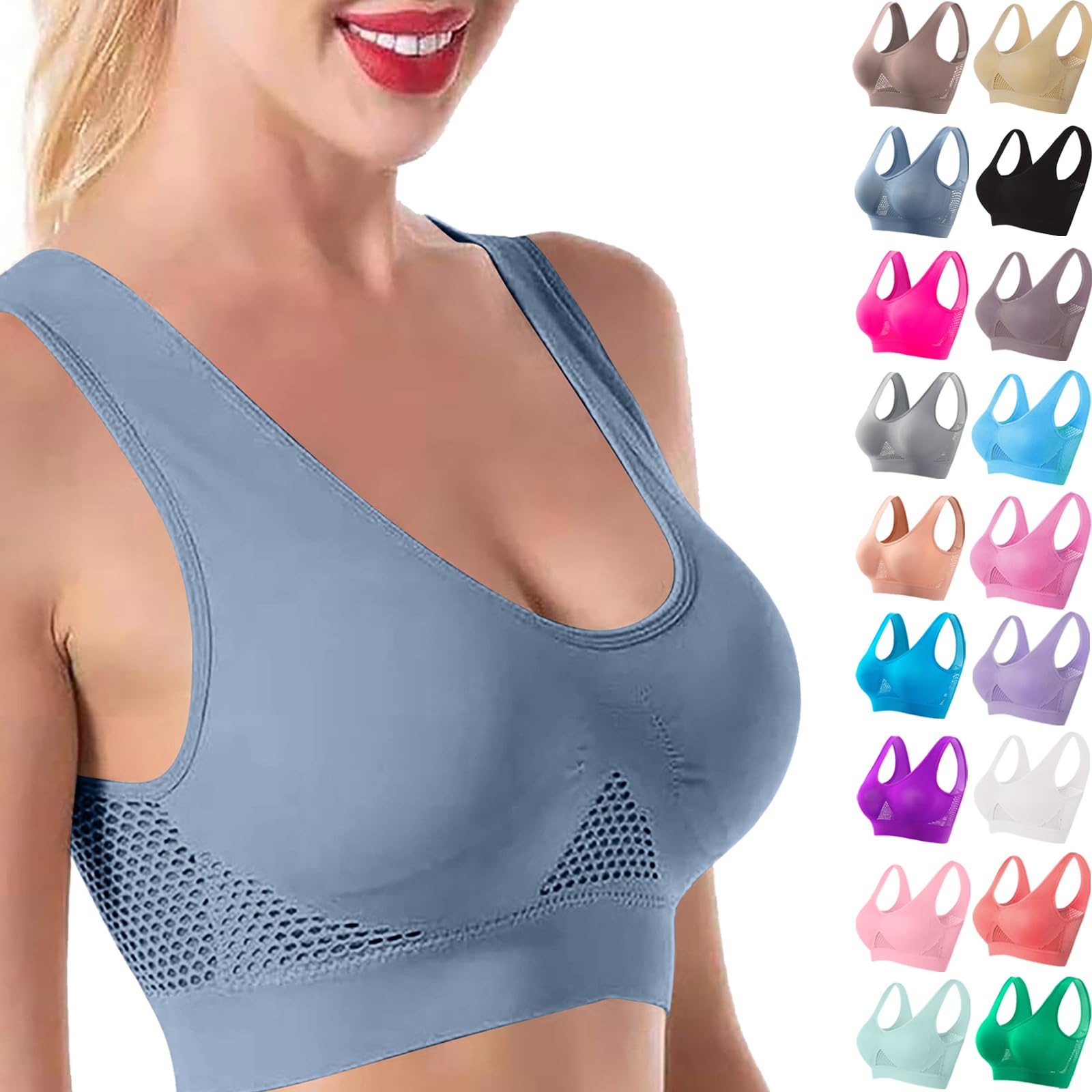 2025 New Breathable Cool Liftup Air Bra,Mesh Sports Bras for Women High Support,Plus Size Wireless Bras with Support and Lift