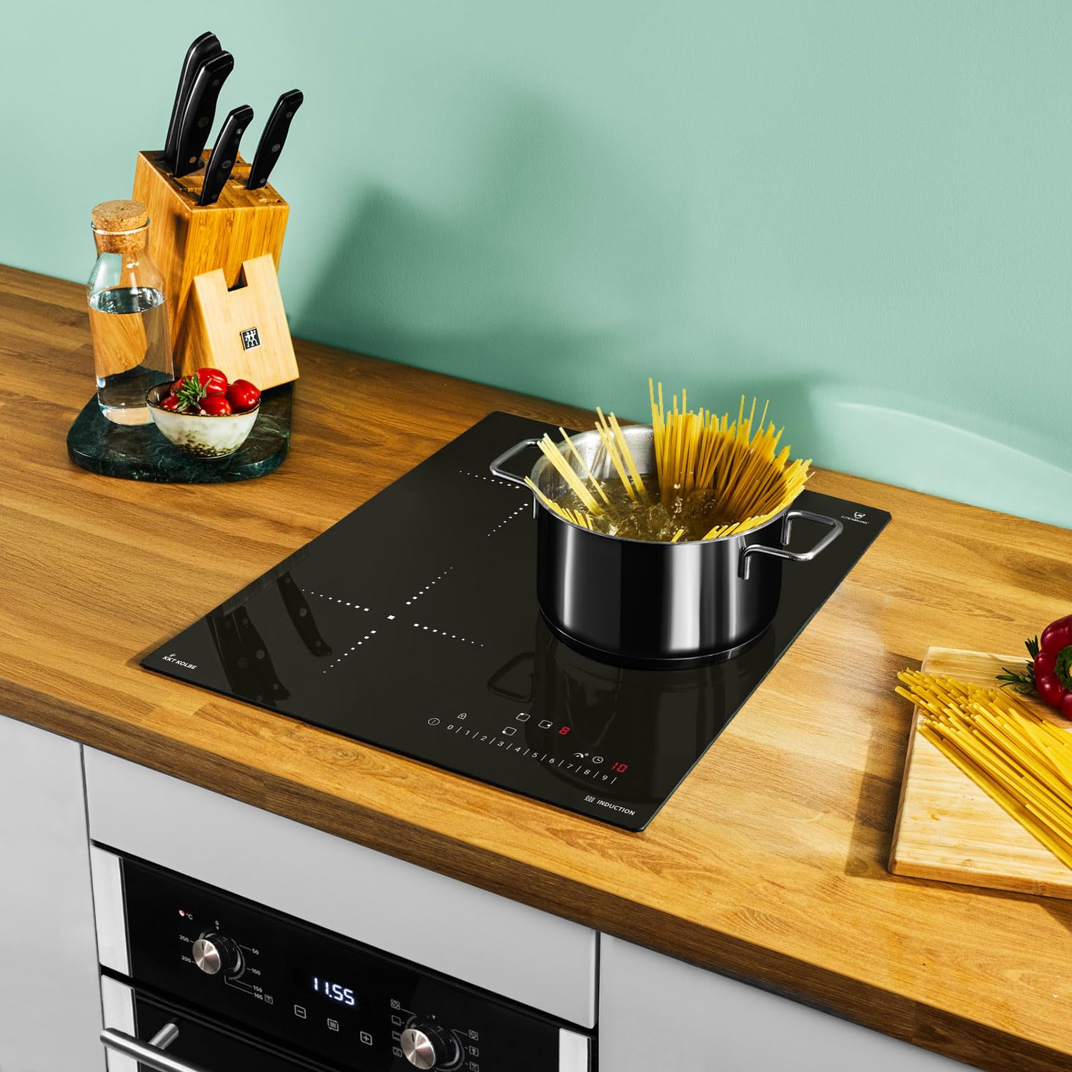 KKT KOLBE | Piano Cottura a Induzione 45 cm Autosufficiente | Vetroceramica | 3 Zone | 9 Livelli | Senza Cornice | Indicatore di Calore Residuo | Blocco del Calore Residuo | IH84500RL