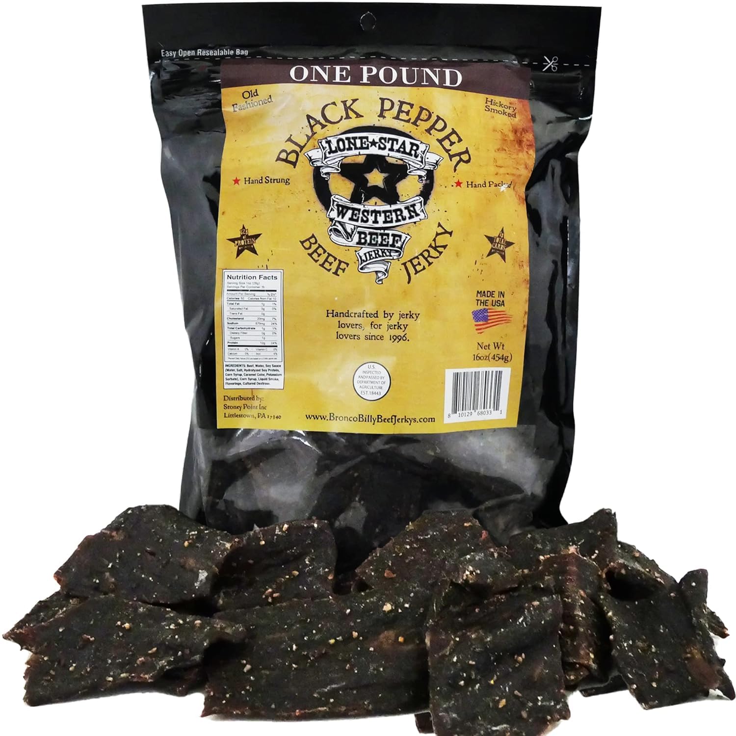 Lone Star Black Pepper Beef Jerky - 1 Pound Resealable Bag - Hickory Smoked Handcrafted Flavor - High Protein Healthy Meat Snack