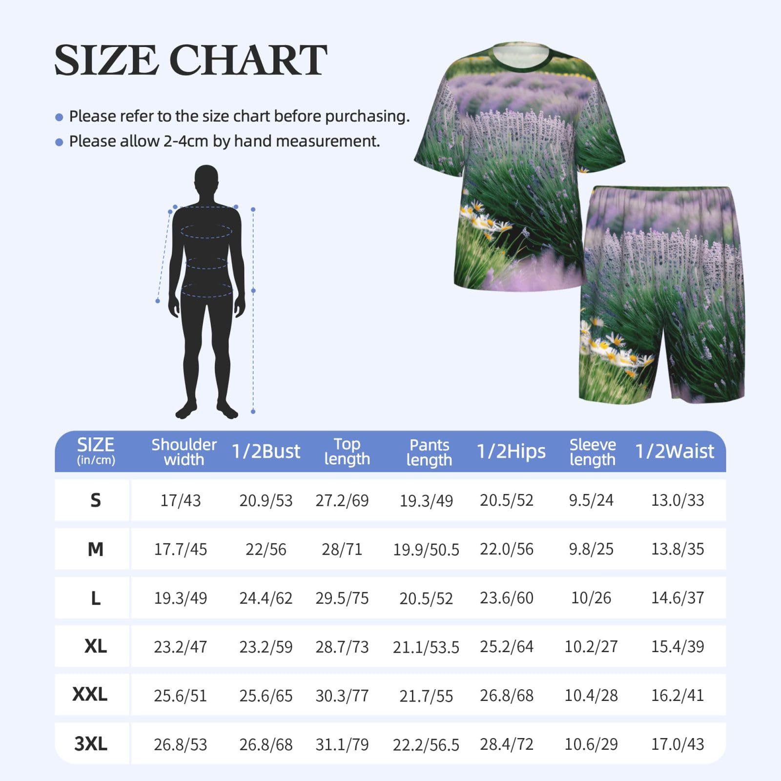 Lavanda E Daisy Stampa Uomo Manica Corta Pigiama Set Pigiameria Lounge Wear Soft Stretch Daily Nightwear
