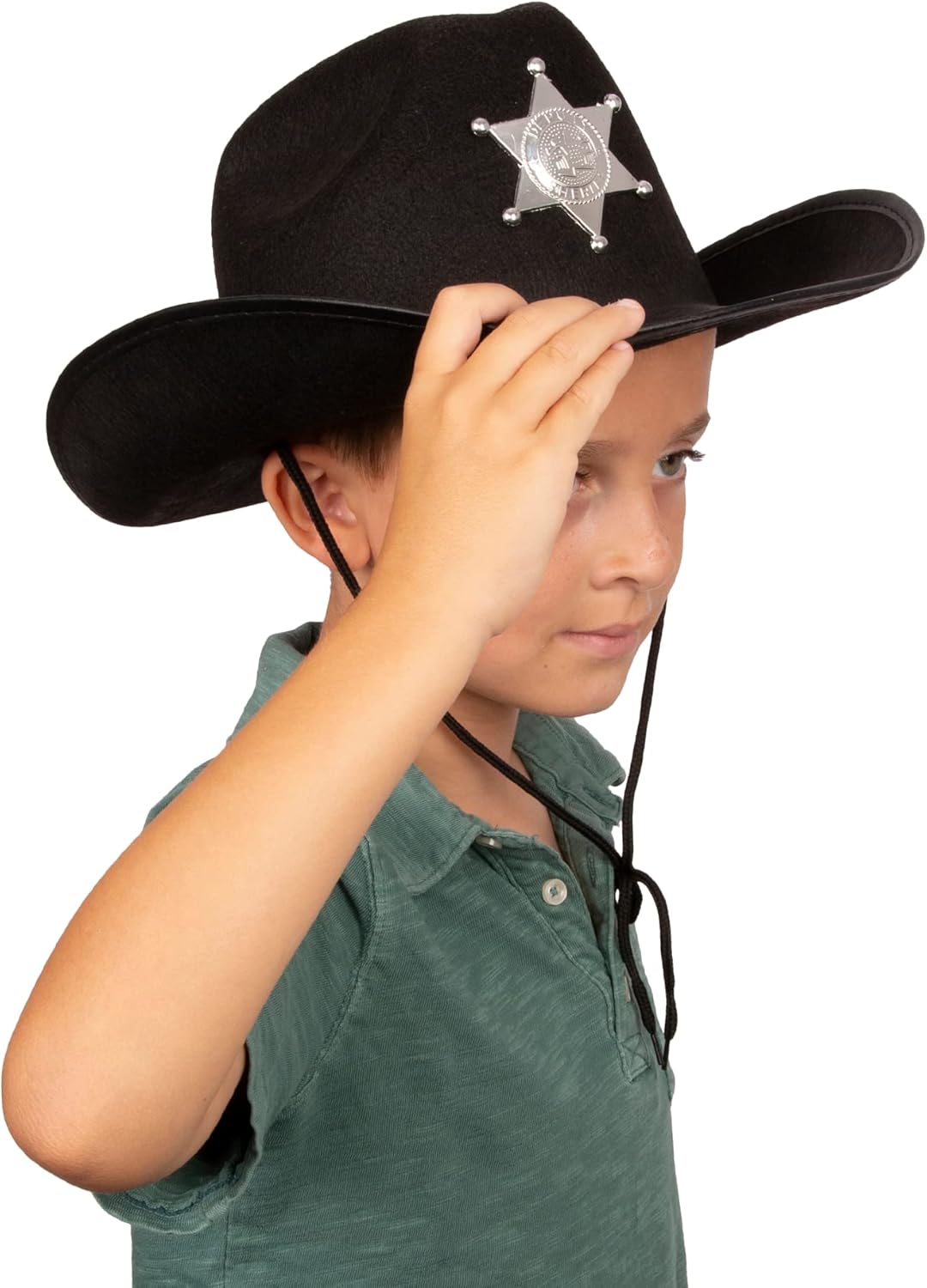 Funny Party Hats Kids Black Sheriff Cowboy Hat - Sheriff Party - Police Dress Up - Draw String Costume Hat - Image 5
