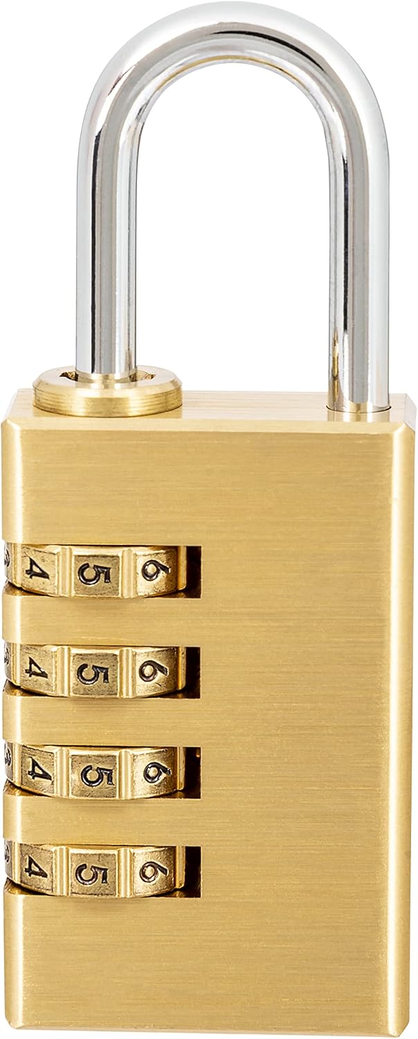 BRINKS - 30mm Solid Brass 4-Dial Resettable Padlock - Chrome Plated With Hardened Steel Shackle