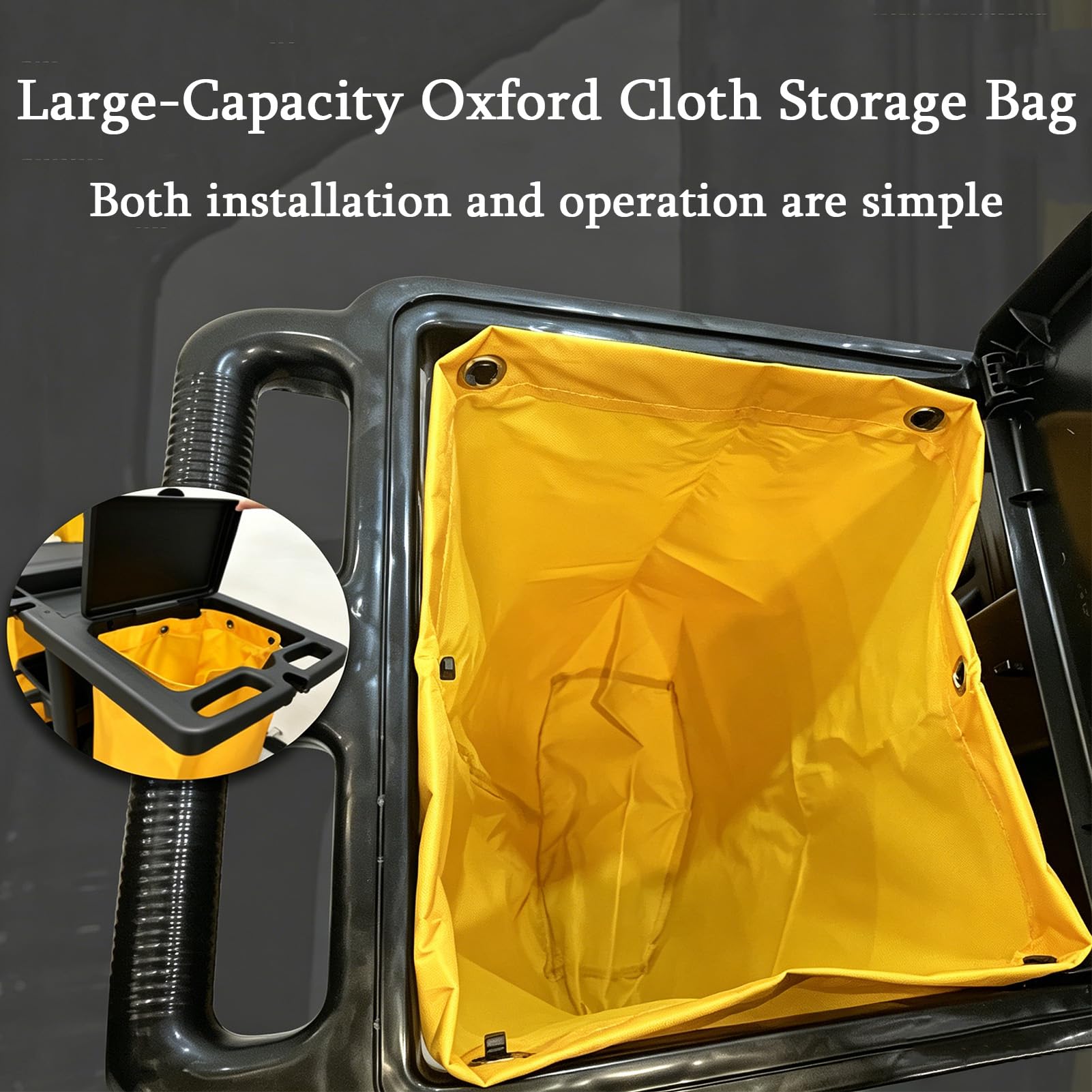 Carrito de limpieza comercial, carrito de limpieza multifuncional con ruedas equipado con dos bolsas de tela Oxford, carrito de suministros de limpieza y saneamiento para hotel, centro comercial