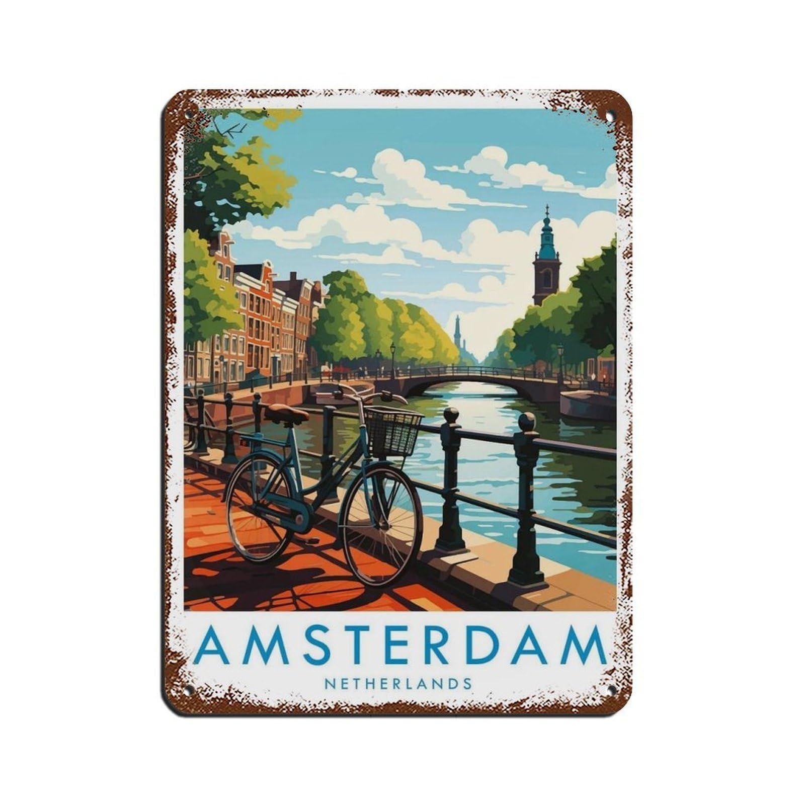 Amsterdam Travel Poster, Netherlands（5） Tin Sign Vintage Metal Pub Club Cafe Bar Home Wall Art Decoration Poster Retro 12x16inch(30x40cm)