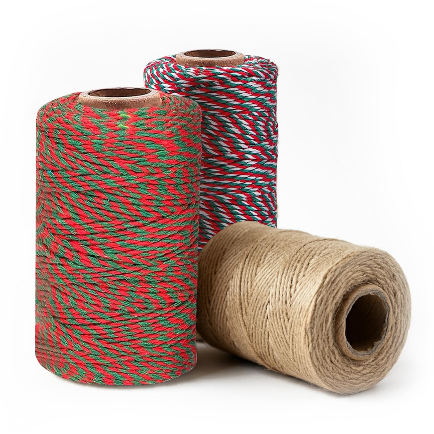 Merrimen Biodegradable 3-Ply Jute Christmas Wrapping Twine, 3 Rolls x 500ft, Mixed