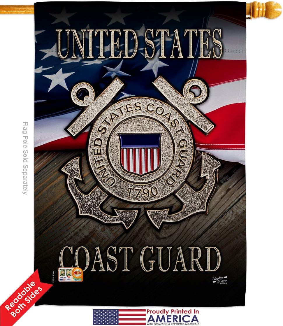 US Coast Guard House Flags Pack Armed Forces USCG Semper Paratus United State American Military Veteran Retire Official USA Applique Small Decorative Gift Yard Banner Double-Sided Made In 28 X 40