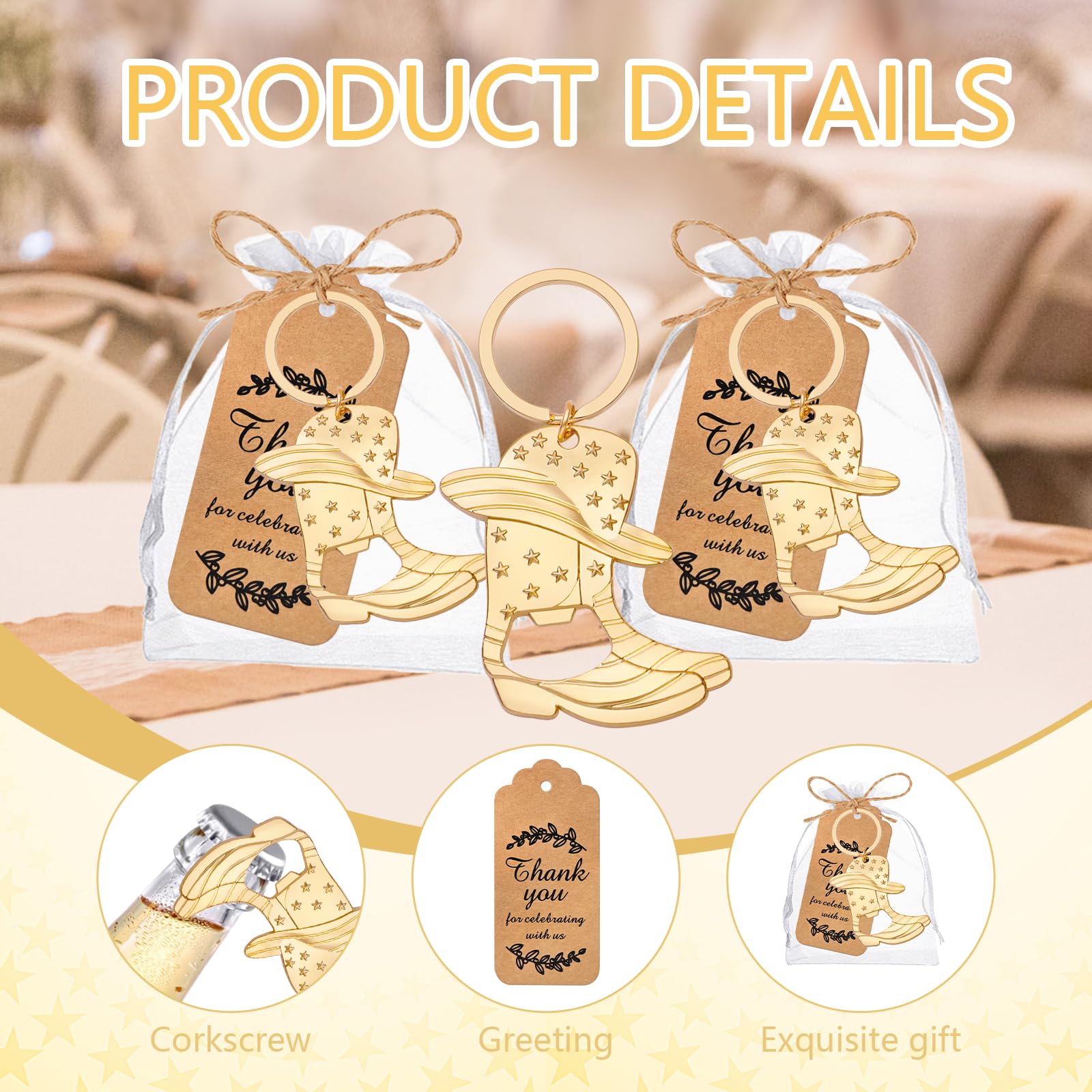 Portachiavi apribottiglie a forma di stivale da cowboy, 30 pezzi, per baby shower, bomboniere per ospiti, apribottiglie occidentale, souvenir per matrimoni, compleanni, feste di Quinceanera