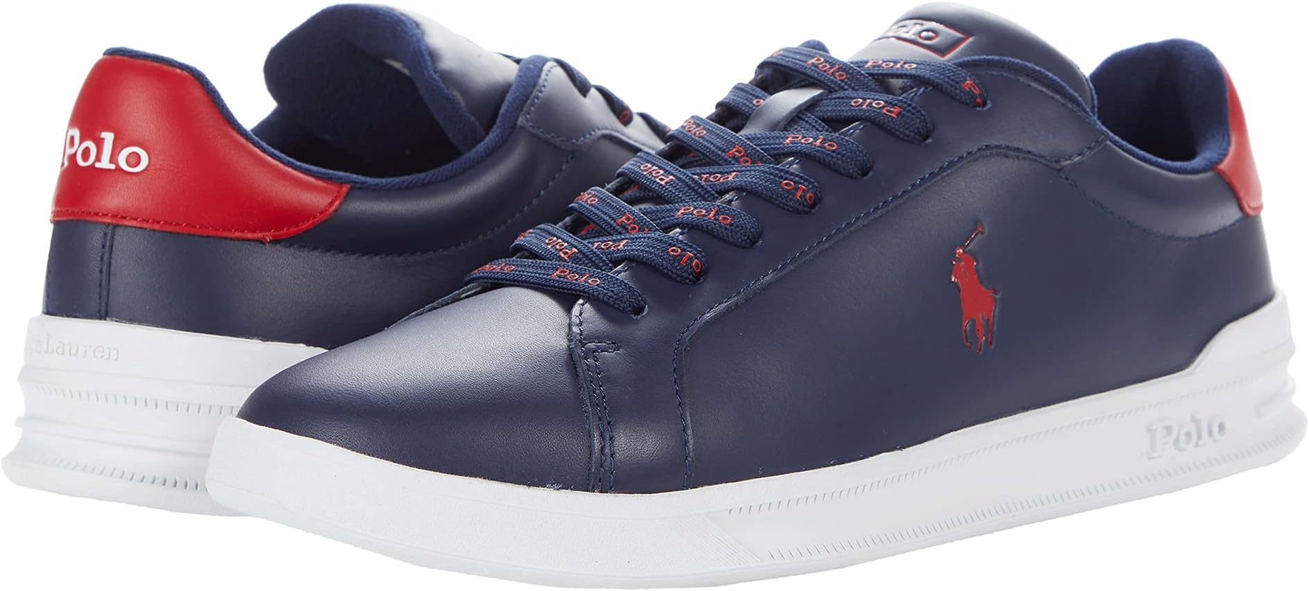 POLO RALPH LAUREN Heritage Court II Leather Sneaker Newport Navy/Rl2000 Red Nappa Leather 9 D (M)