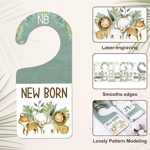 Miniatura 3 de Whaline Organizador de armario de bebé de madera para colgar en acuarela, animales de la selva, de doble cara, para recién nacidos a 24 meses, 8