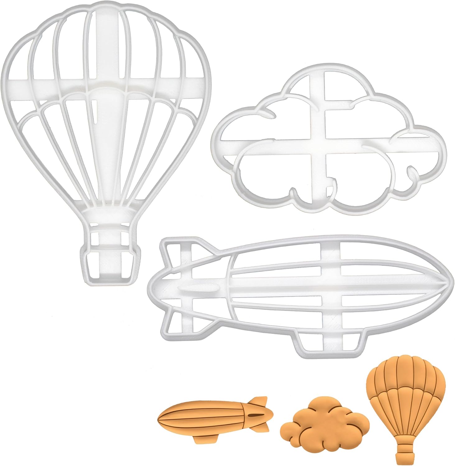 Set of 3 Baby Shower themed cookie cutters (Designs: Hot Air Balloon, Fluffy Cloud, and Blimp), 3 pieces - Bakerlogy