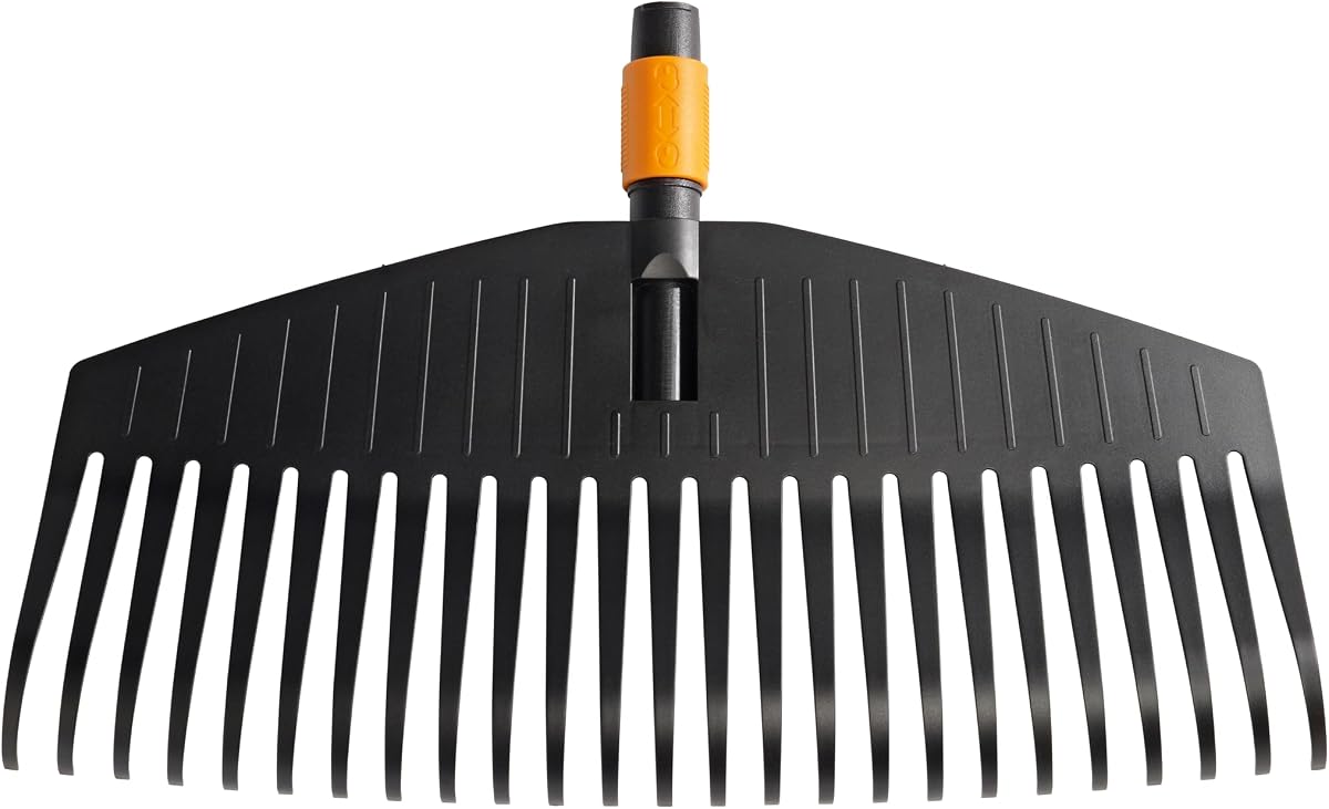 Fiskars QuikFit Rastrillo de hojas L, Cabezal de herramienta, 25 puntas, Longitud: 50 cm, Puntas de plástico, Negro/Naranja, 1000642