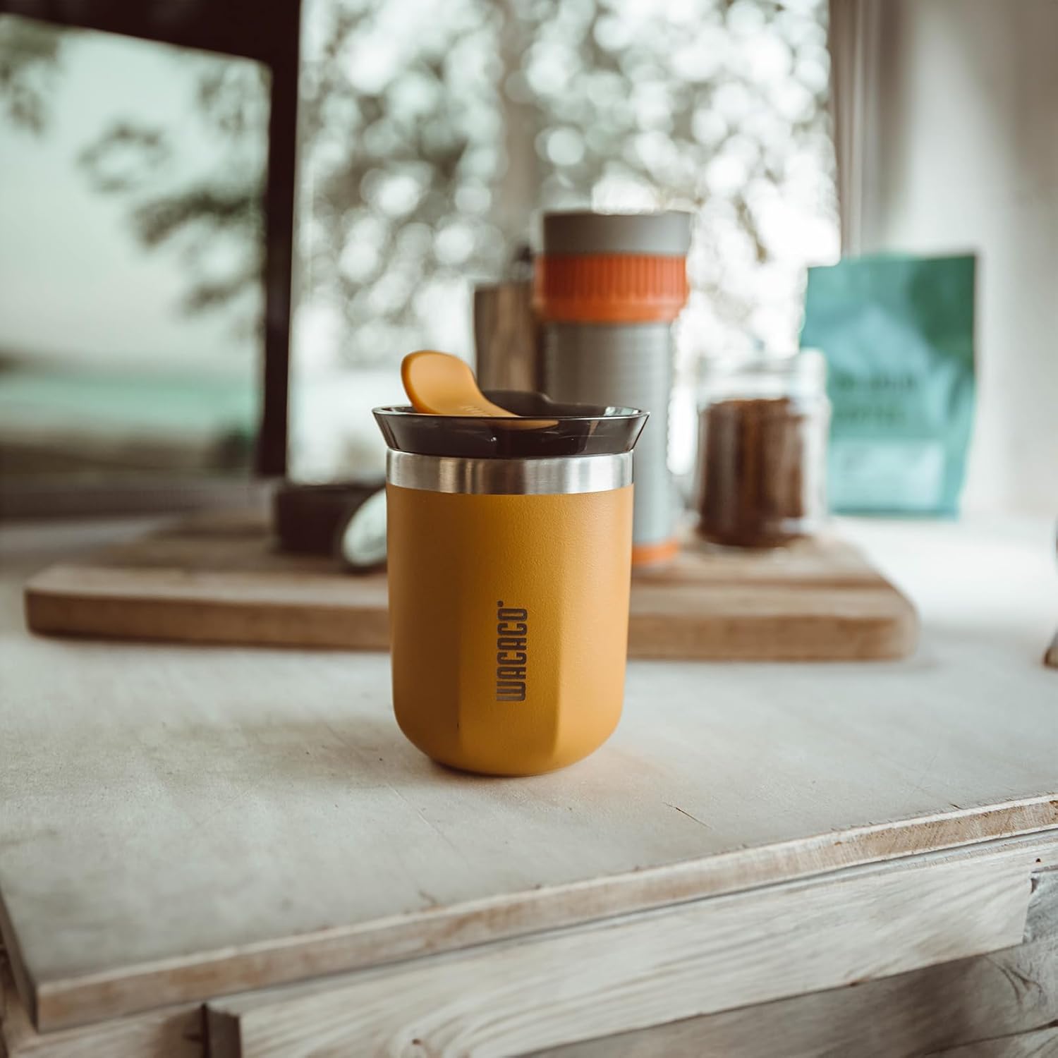 WACACO Octaroma Classico Travel Coffee Mug, Double-wall Stainless Steel Travel Tumbler With Drinking Lid, 6 fl oz (180ml), Amber Yellow - Image 5