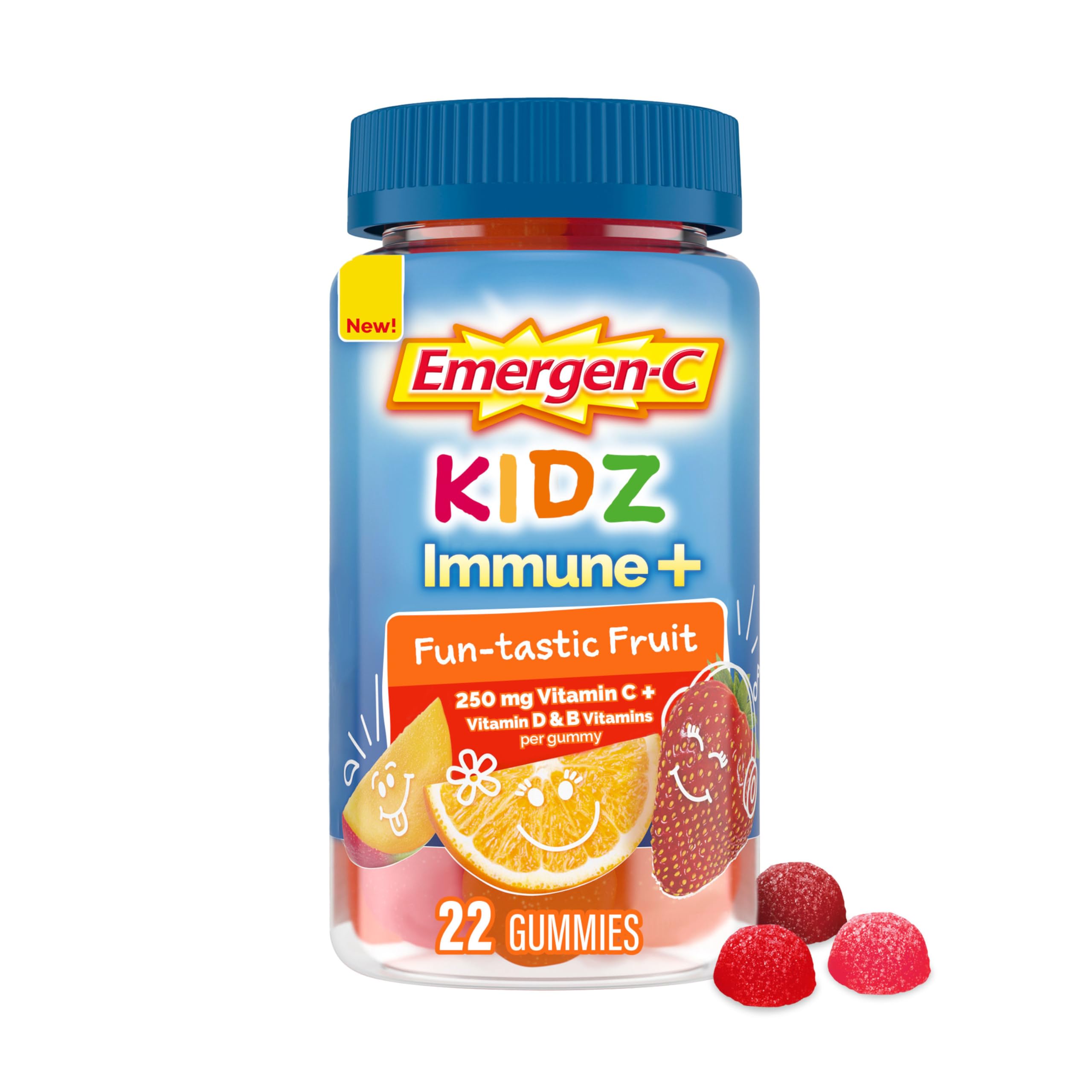 Emergen-CKidz Immune+ Immune Support Dietary Supplements, Flavored Gummies with Vitamin C, B Vitamins and Vitamin D for Immune Support, Fun-Tastic Fruit Flavored Gummies - 22 Count