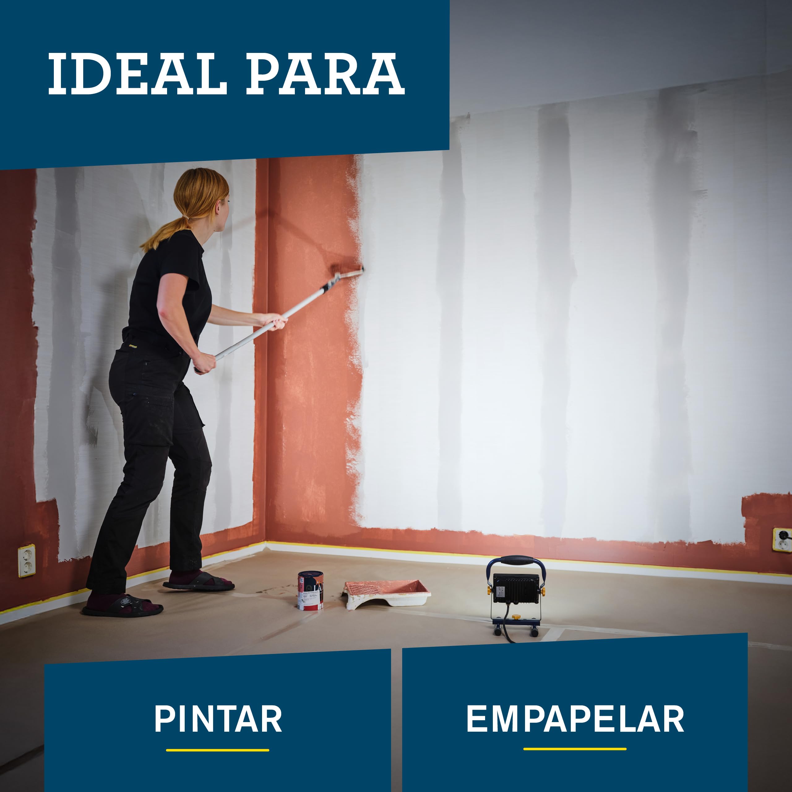 Rapid Luz de trabajo LED The Painter, Potente luz de 2000 lúmenes con ángulo de iluminación ajustable para pintar y empapelar, antideslumbrante, IP65, y temperatura de color de 6000K, cable de 2,5m