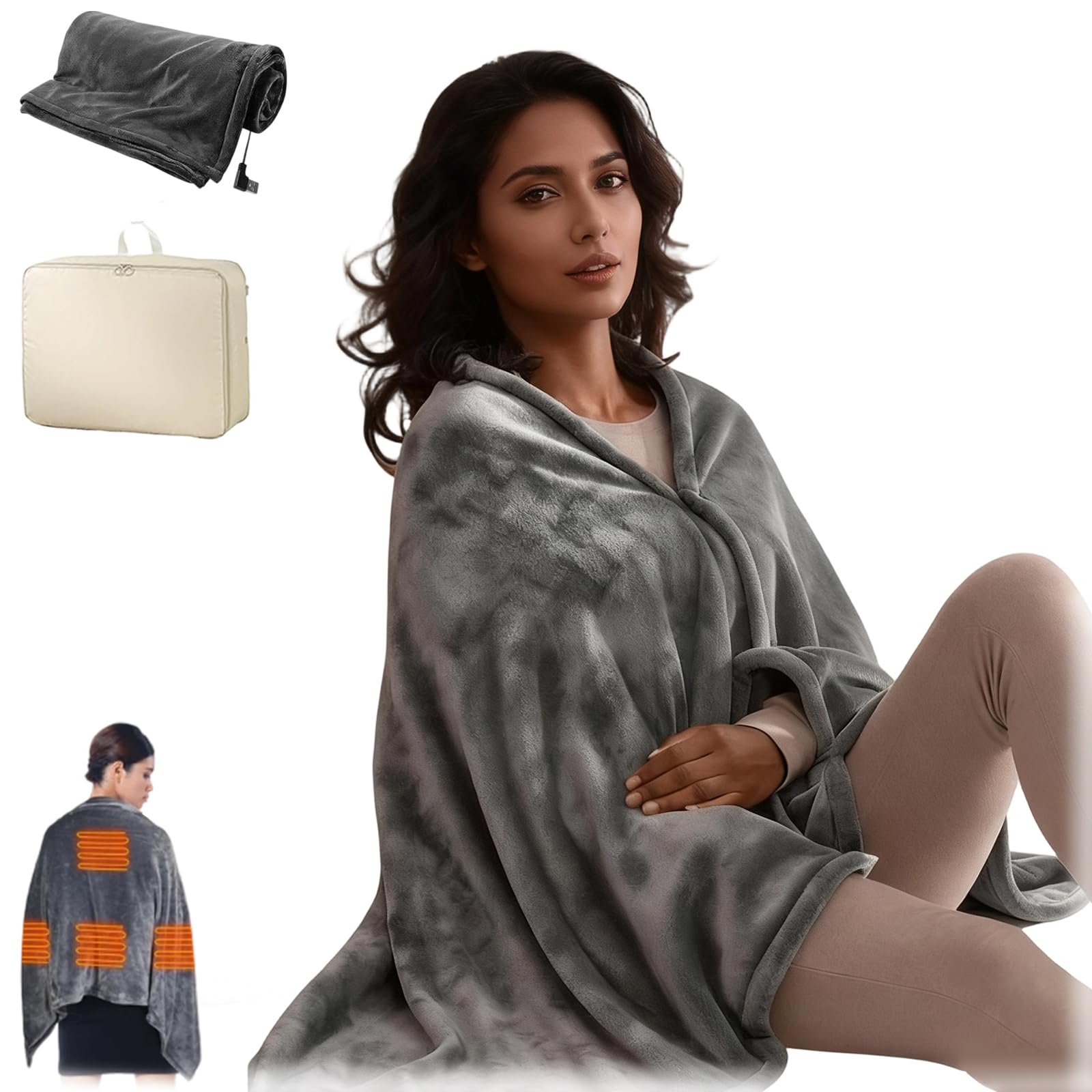 Heatedhug Shawl, Heated Shawl, Wearable Heated Throw Blanket USB Powered, Washable with 3 ...