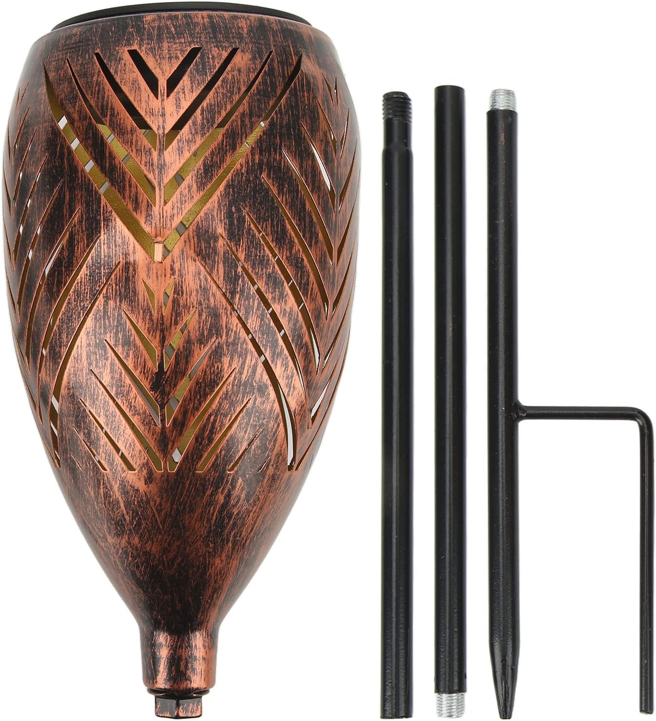 Pilipane Solar Light Iron Retro Hollow Out Oval Torch Outdoor Lawn Solar Lamp with Bracket for Garden Decoration