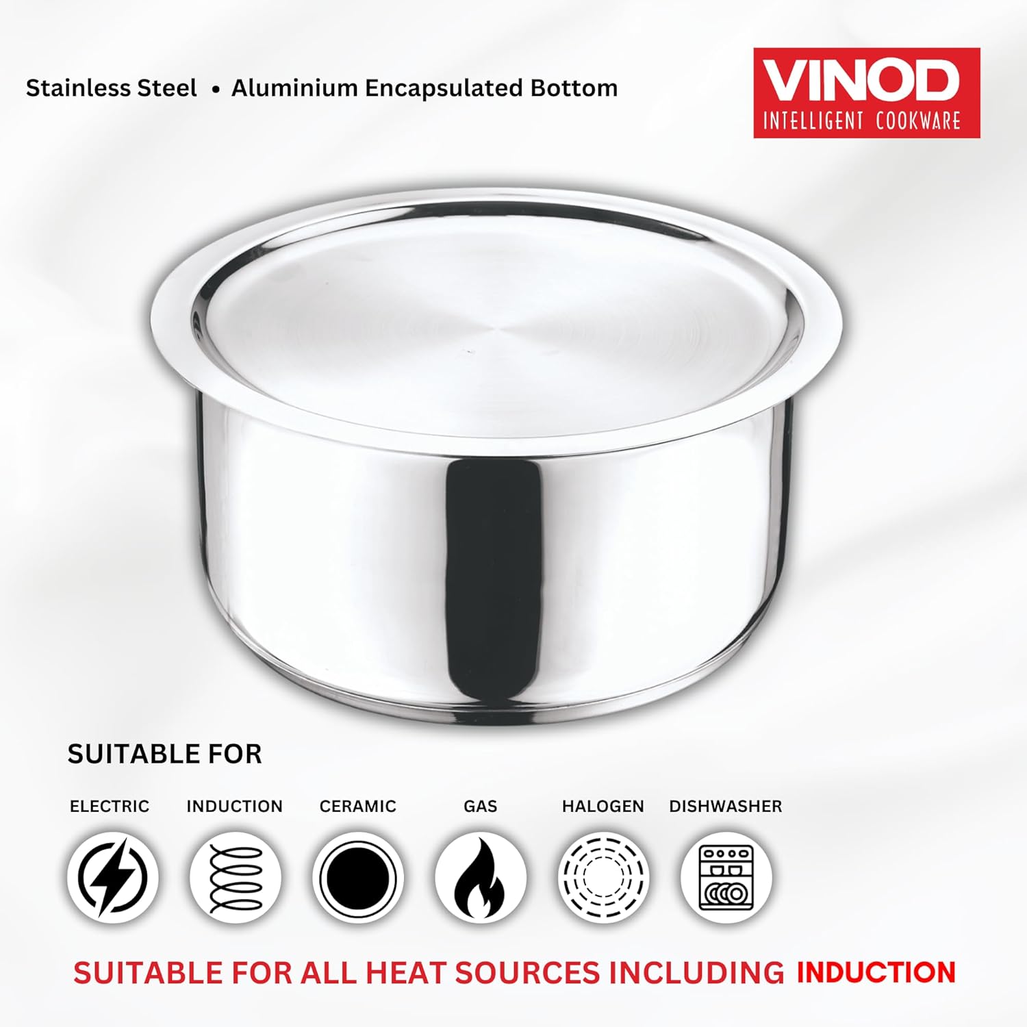 Vinod Stainless Steel 304 Grade Tope/Patila/Topiya with Lid - Diameter 20 cm, Capacity 3 Litre, Induction and Gas Stove Friendly, 2 Year Warranty, Silver