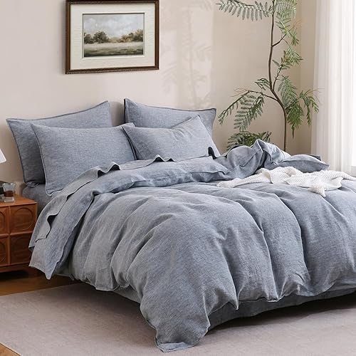 Miniatura 20 de S VICTORY SYMBOL - Juego de funda de edredón de lino 100% orgánico, juego de ropa de cama de lino francés lavado a piedra, funda de edredón