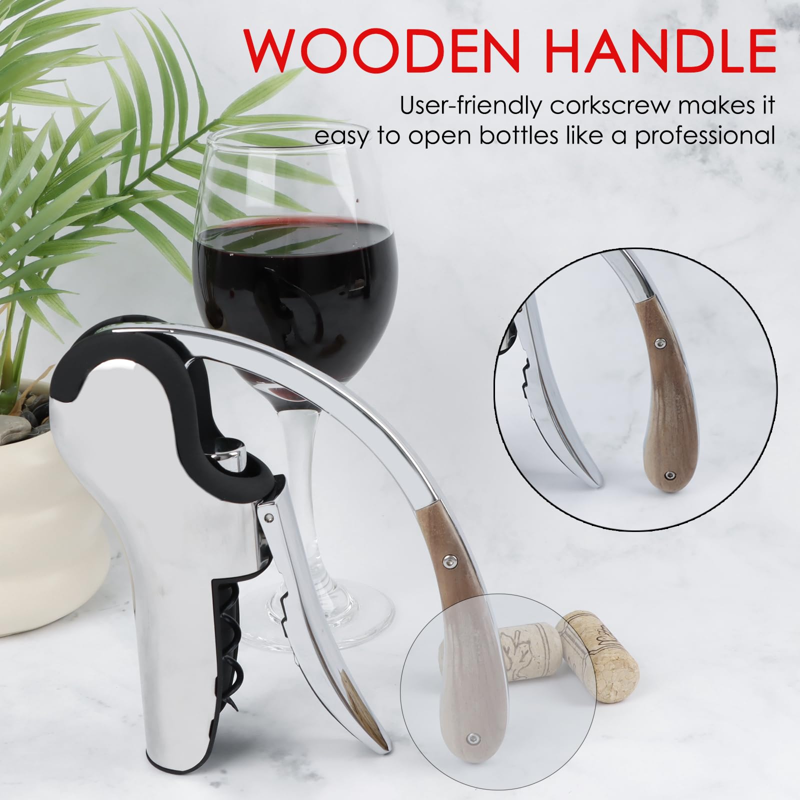 KAYCROWN Cavatappi per bottiglie di vino in acciaio inossidabile, cavatappi a leva verticale con design con taglierina integrata, cavatappi manuale manuale con pompa a leva ergonomica