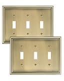 TREEWELL 2-Pack Triple Toggle Light Switch Cover Plate, Durable Solid Zinc Alloy Decorative Switch Plate Covers, Antique Brass 3 Gang Wall Plate, Corrosion Resistant