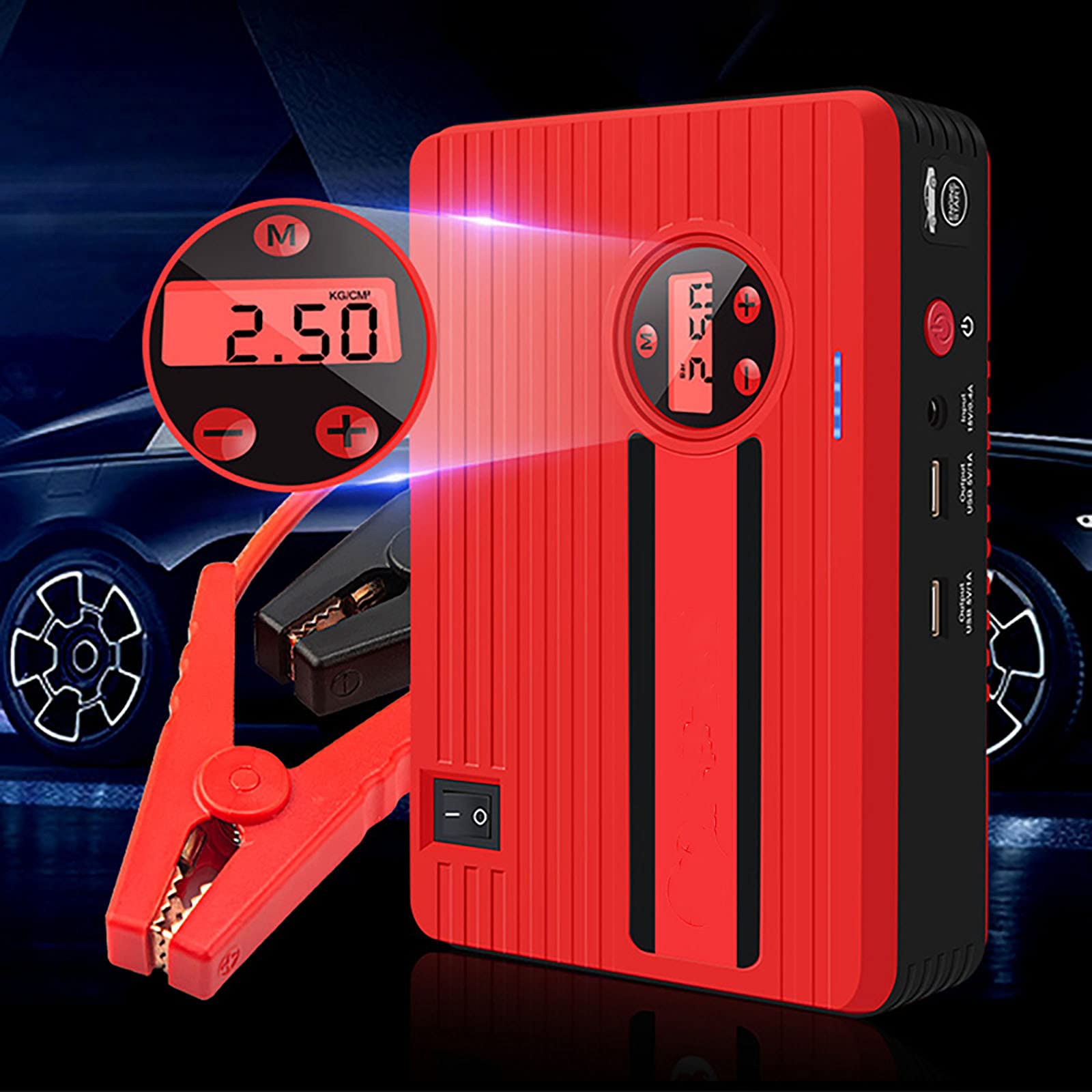 Avviatore di Emergenza per Auto 4 in 1, Pompa da 28000 mAh, compressore d'Aria, Power Bank, Booster per Batteria per Auto da 12 V, gonfiatore Digitale per Pneumatici da 150 PSI
