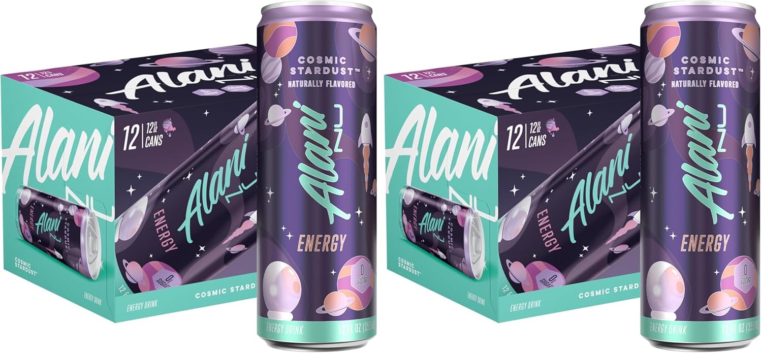 Alani Nu COSMIC STARDUST, Sugar Free, Low Calorie Energy Drinks, 200mg Caffeine, Biotin, B Vitamins, Zero Sugar, 10 Calories, 12 Fl Oz Cans, (Pack of 24)