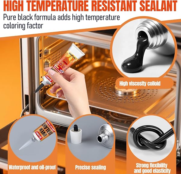 ALLONY Adesivo in silicone nero, silicone ad alta temperatura, mastice resistente al calore, resistente al calore fino a 1000 °C, colla per caminetti, forni, forno, 100 ml - 4