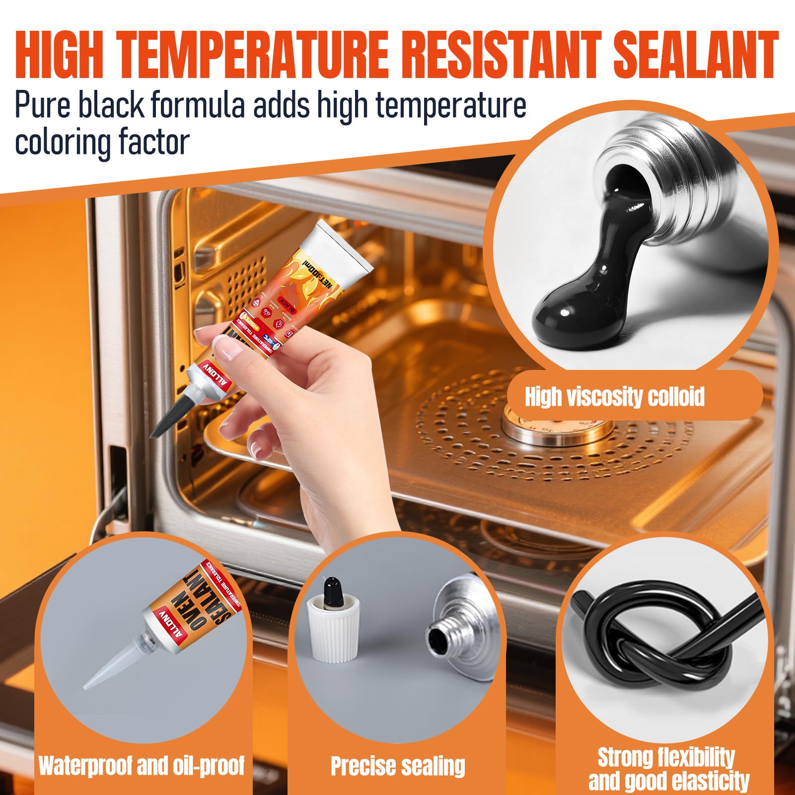 ALLONY Adesivo in silicone nero resistente al calore 1000°C 100 ml