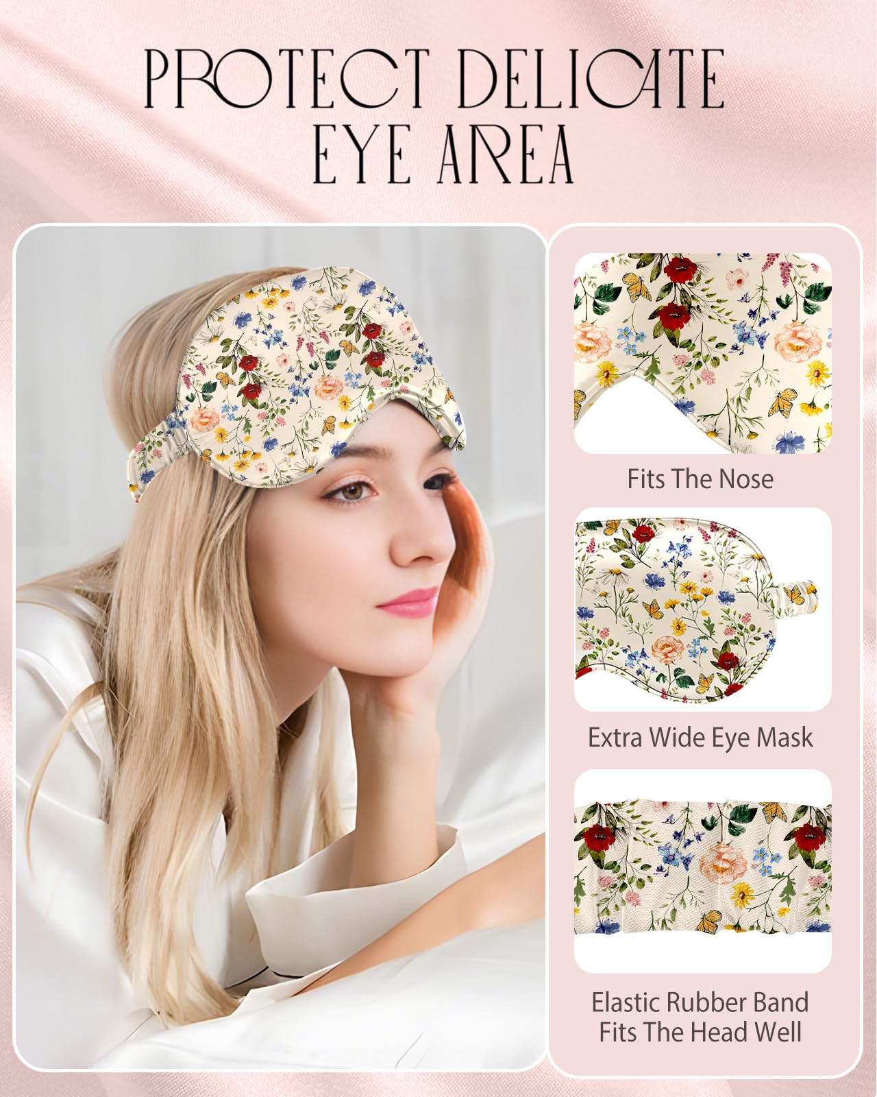 Miss Adola Mulberry 1Pack Silk Pillow Case for Hair and Skin 19 Momme Standard 75 x 50cm Silk Pillowcase with Eye Mask & Scrunchie Soft Pillowcase Sleeping Gift for Women Vintage Flower - Image 4