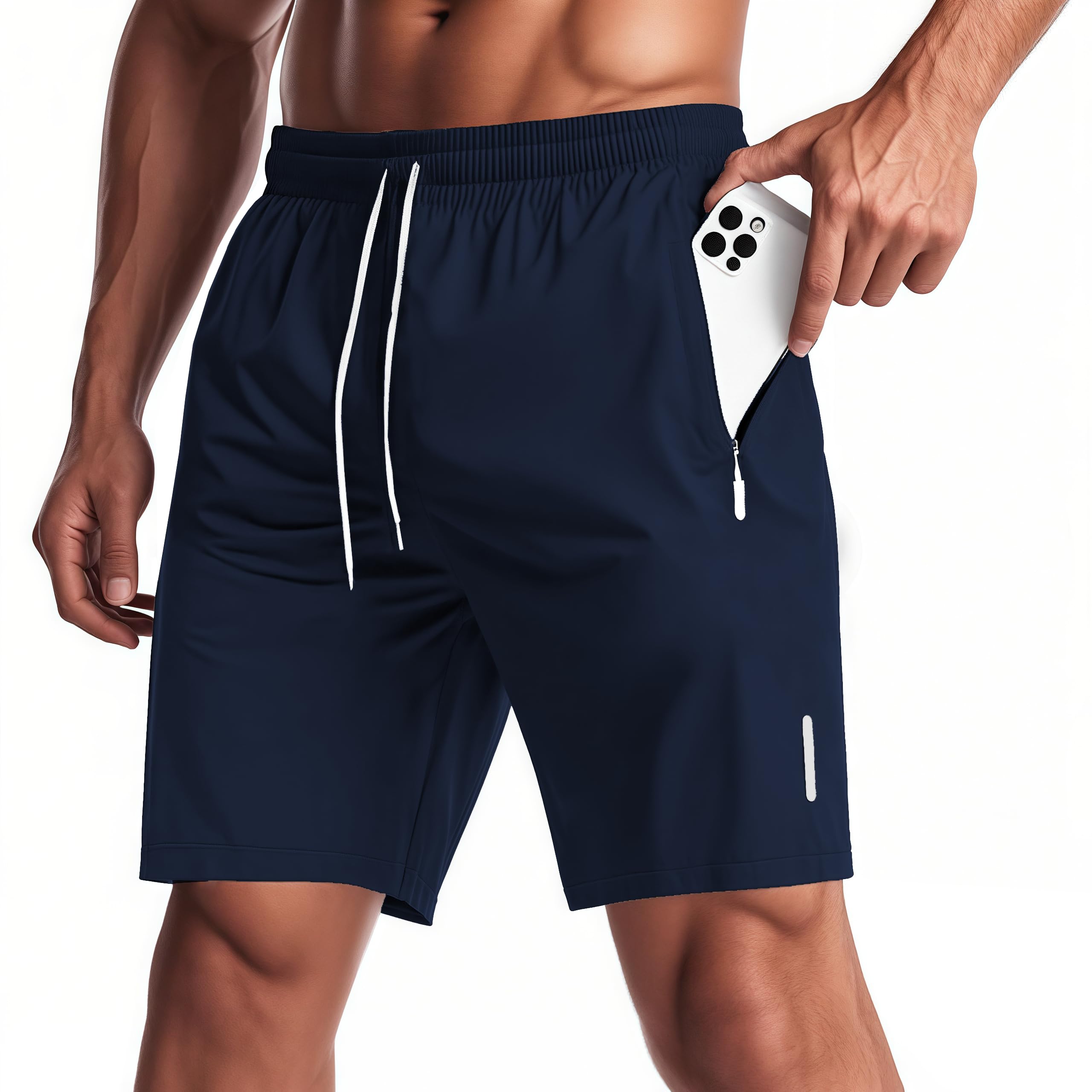 Mens Workout Athletic Shorts Quick Dry Men Lightweight Sports Gym Shorts with Zipper Pockets for Daily Wearing