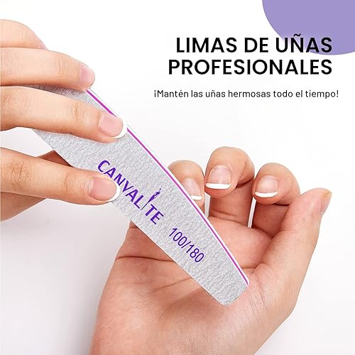 Miniatura 7 de Canvalite 10 limas de uñas profesionales reutilizables de doble cara (grano 100/180), herramientas de peinado de uñas para uso doméstico y de salón
