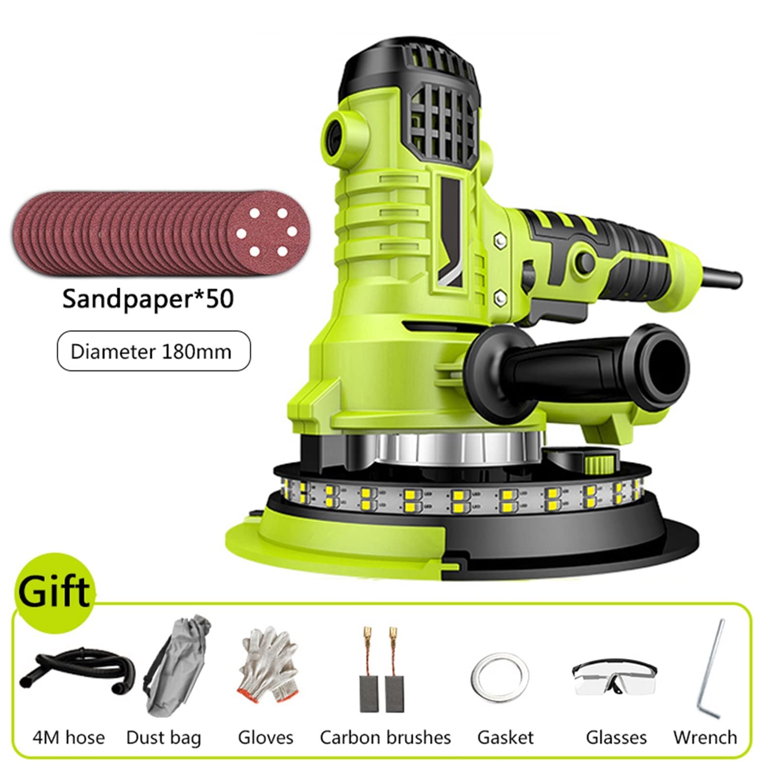 Levigatrice elettrica, Levigatrice for muri a secco for pareti 810W for elettrica regolabile in velocità Strisce di illuminazione a LED con levigatrice(50PCS Sandpaper)