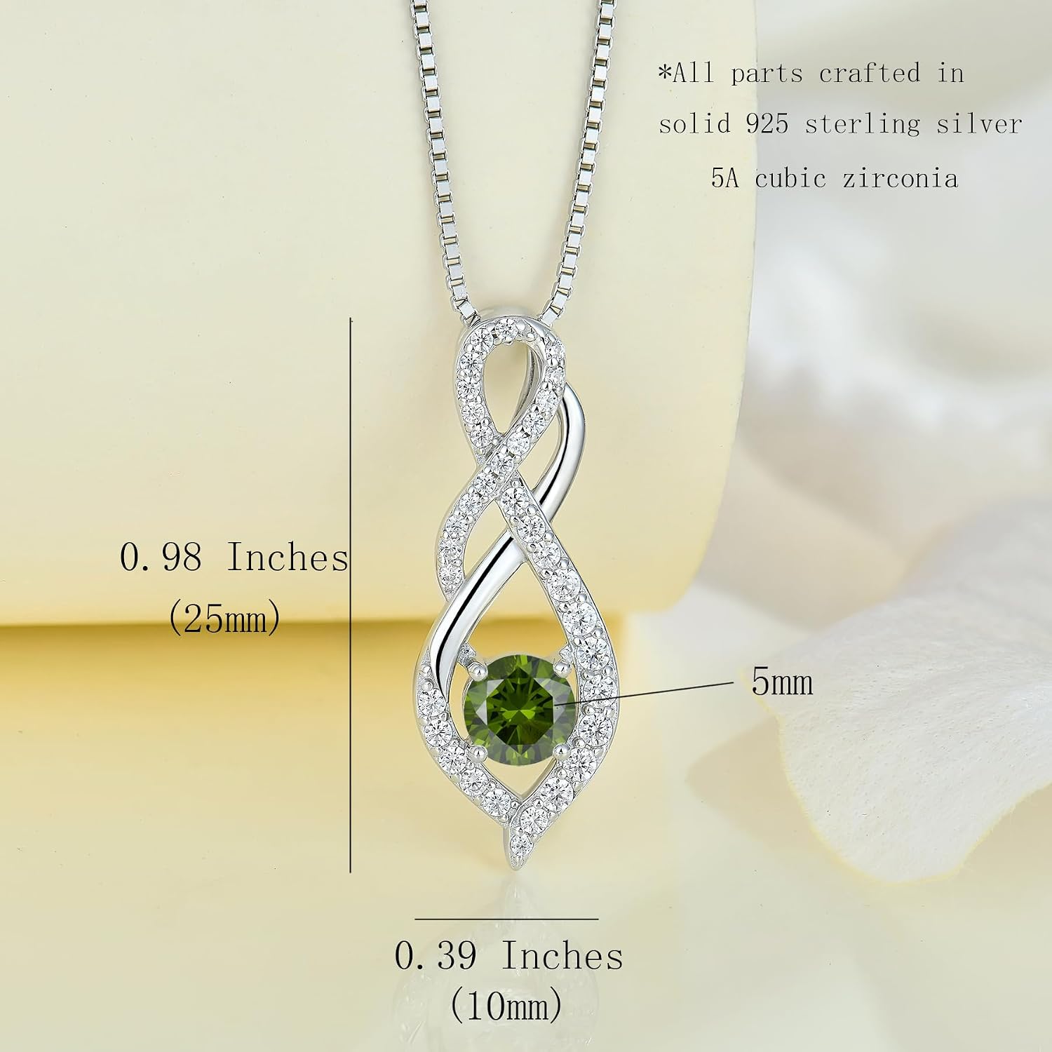 Women Infinity Necklace 925 Sterling Silver Twist Birthstone Pendant with Chain Cubic Zirconia Jewelry