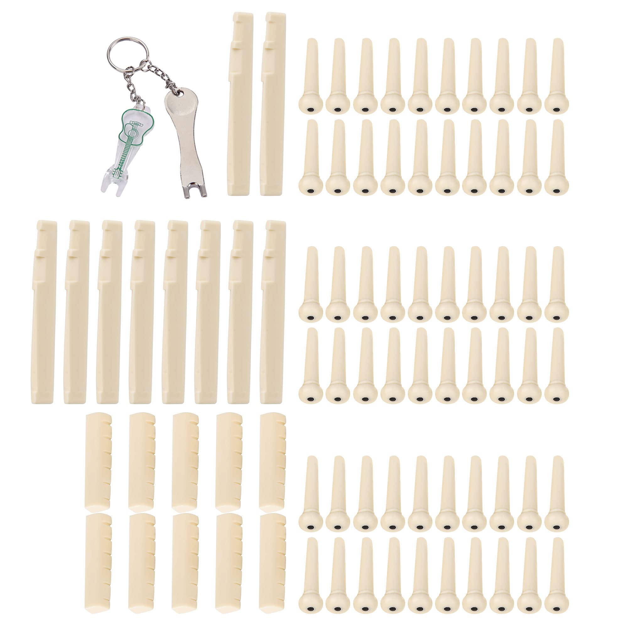 Yibuy 60 Acoustic Guitar String Pins with 10x Saddle & Nut and 2x Puller Tools
