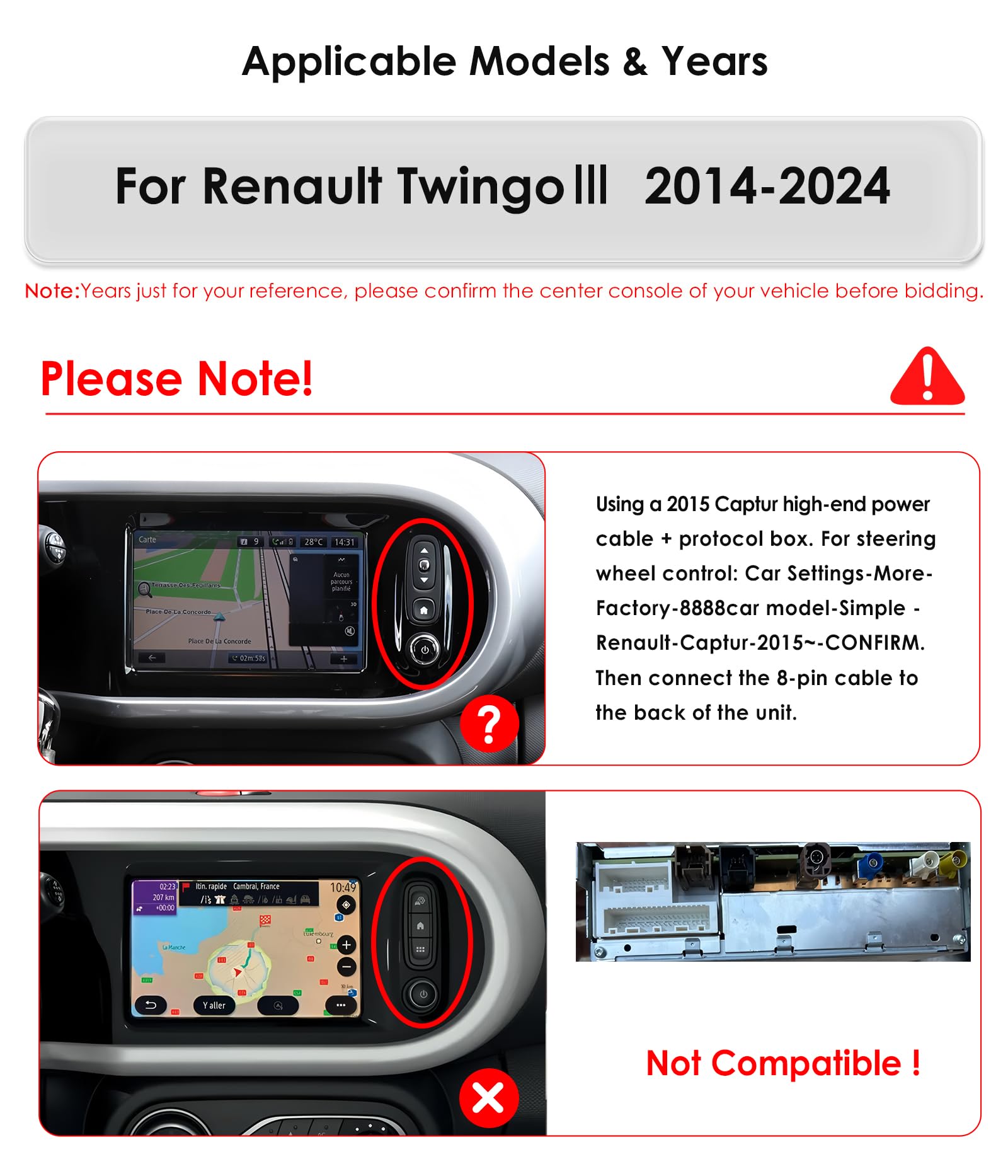 Ossuret Radio samochodowe do Renault Twingo Ill (2014-2024), 9 cali Android 13 ekran dotykowy 2+32 GB GPS nawigacja z Carplay Android Auto WiFi Bluetooth USB sterowanie kierownicą