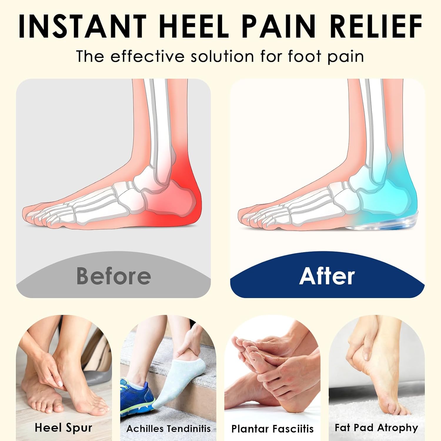 BIGGCOOL Heel Cups with 5MM Poron, Shock Absorbing Heel Pads for Shoes, Heel Cups for Heel Pain, Achilles Tendonitis Relief, Heel Inserts for Men & Women (1 Pair - Blue, S:W 6-11/M 4.5-9.5) - Image 3